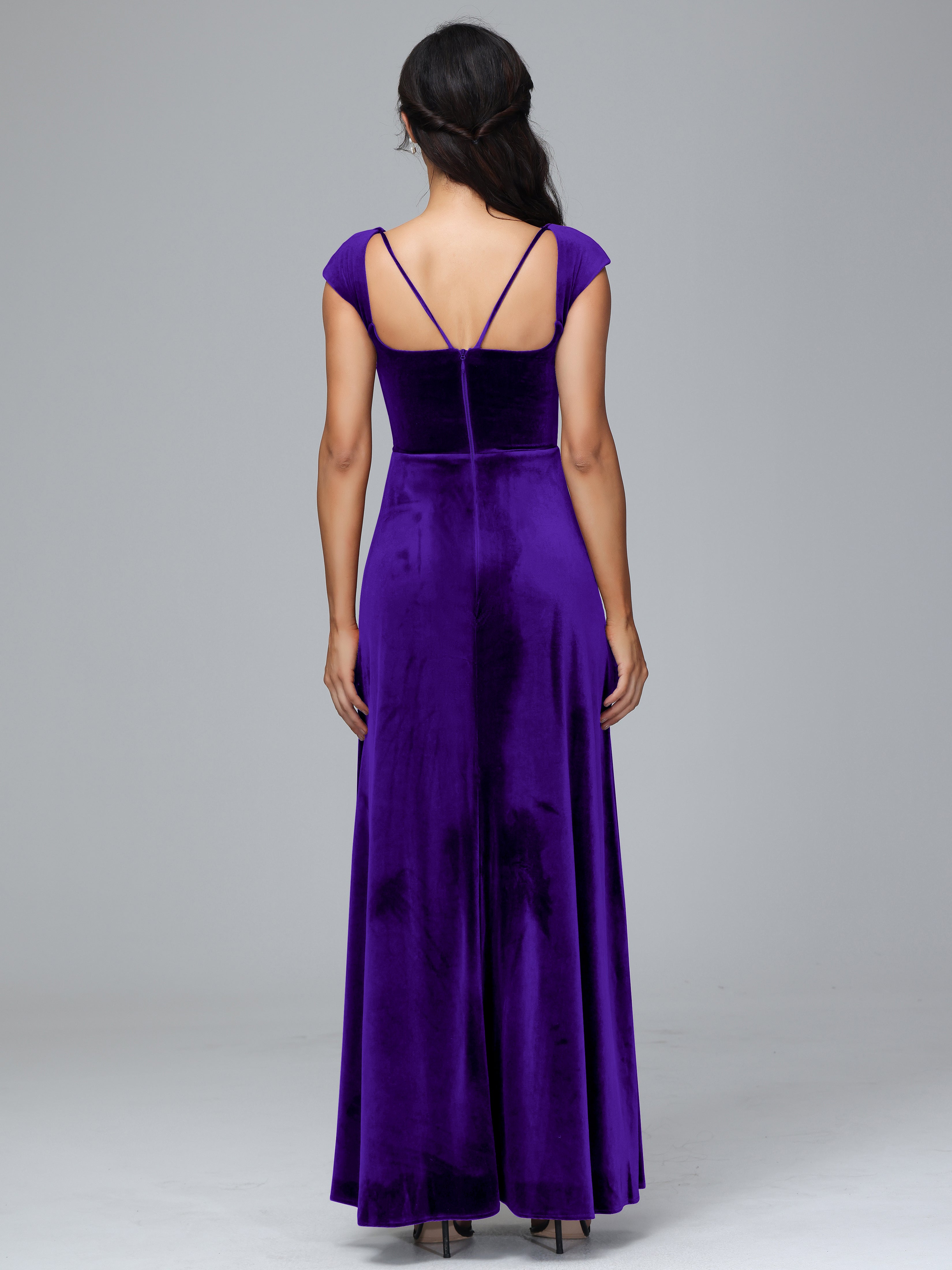 Cap Sleeves Velvet Plus Size Bridesmaid Dress With Slit