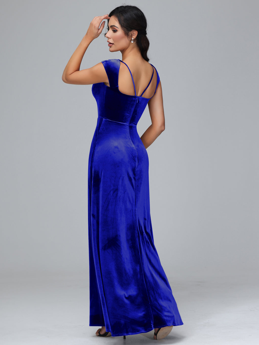 Cap Sleeves Velvet Plus Size Bridesmaid Dress With Slit