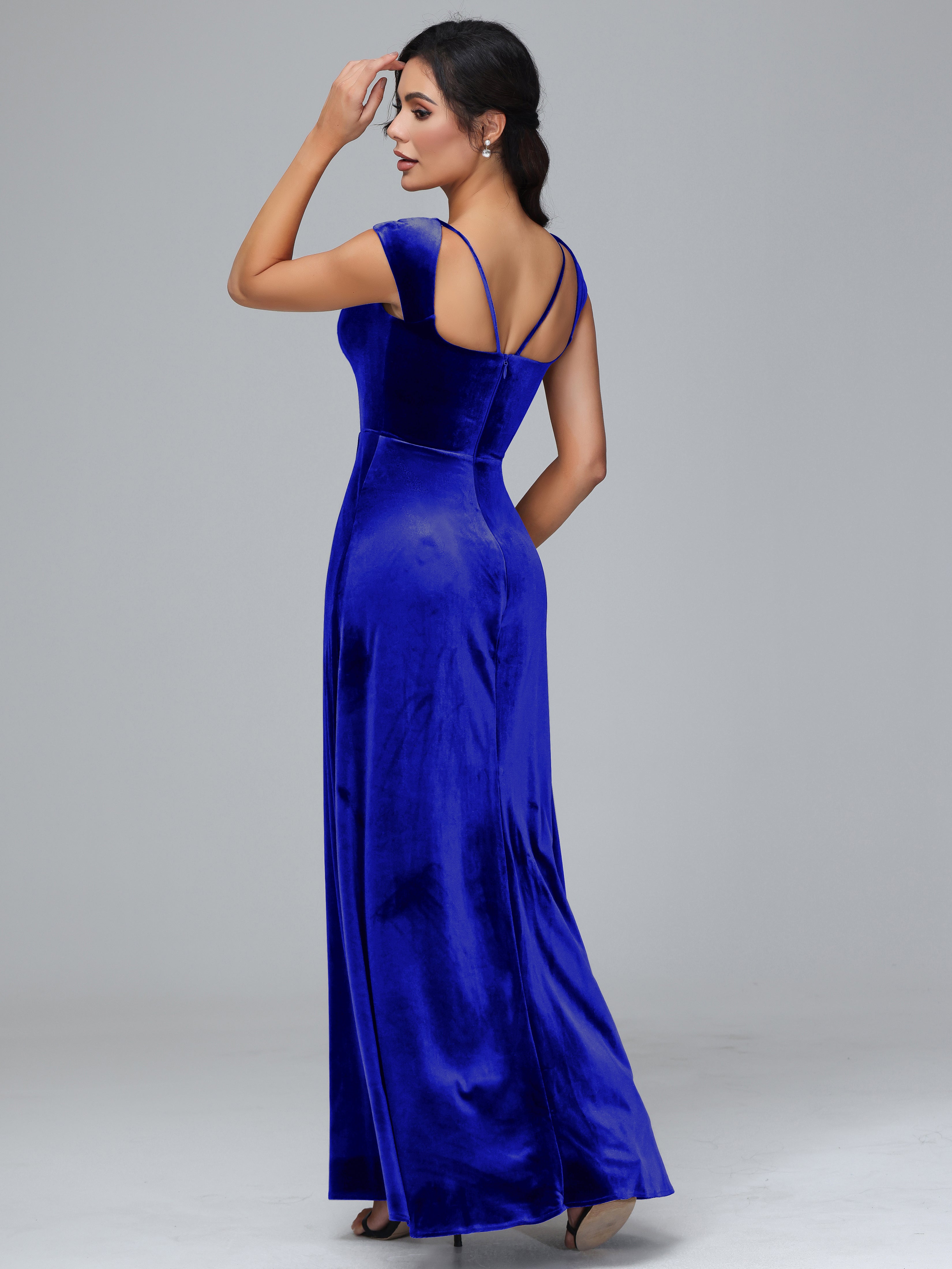 Cap Sleeves Velvet Plus Size Bridesmaid Dress With Slit