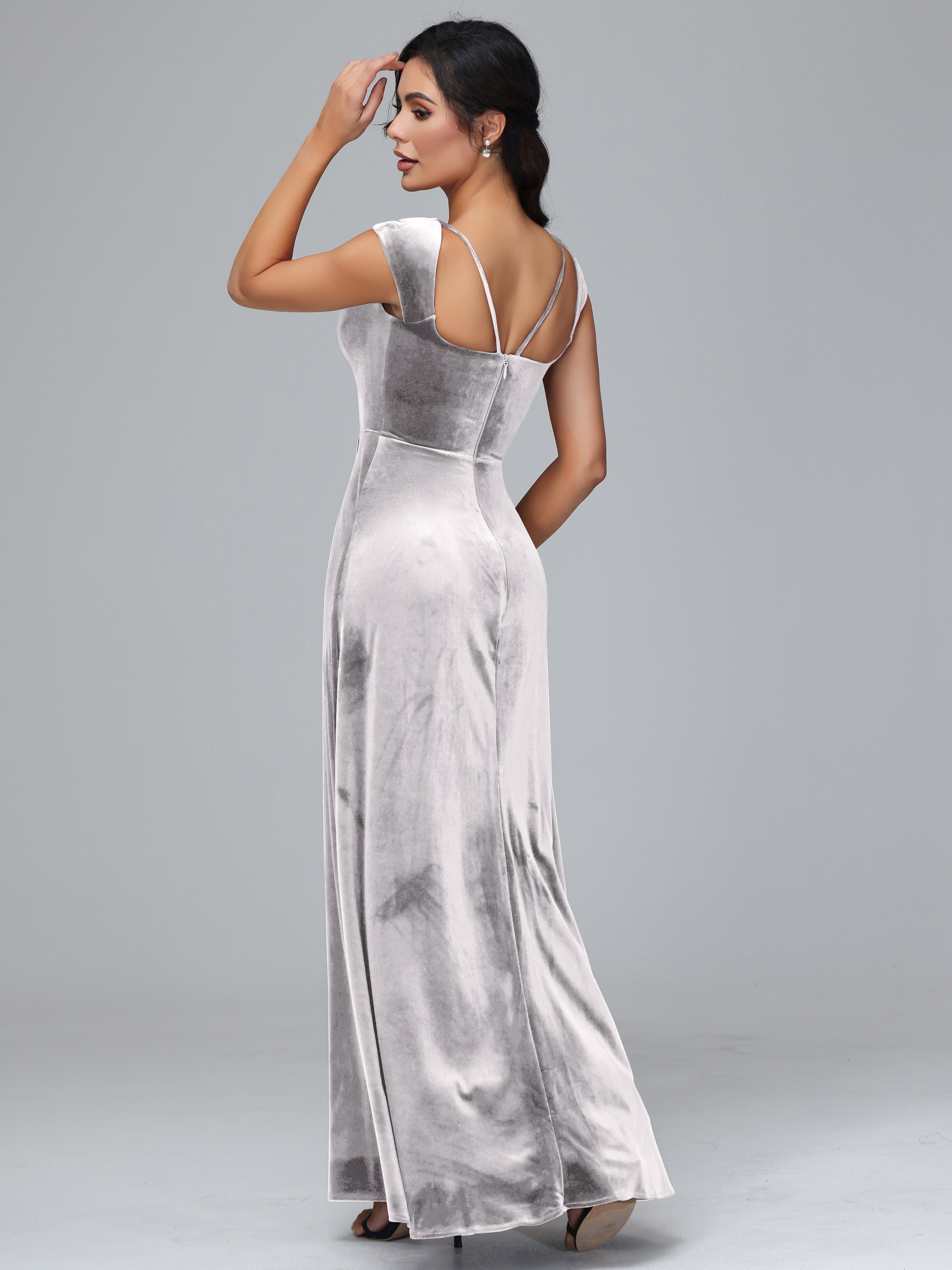 Cap Sleeves Velvet Plus Size Bridesmaid Dress With Slit