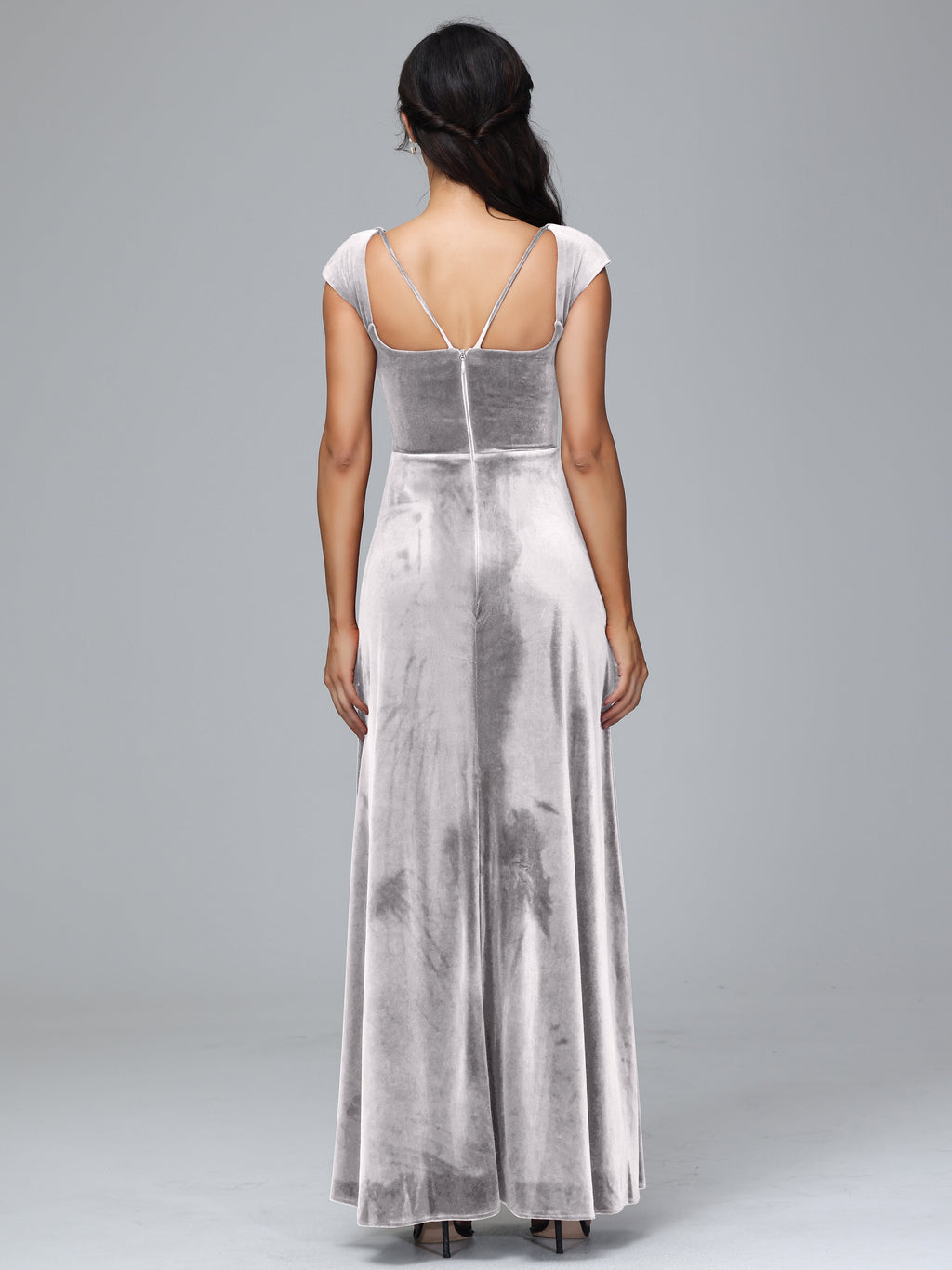 Cap Sleeves Velvet Plus Size Bridesmaid Dress With Slit