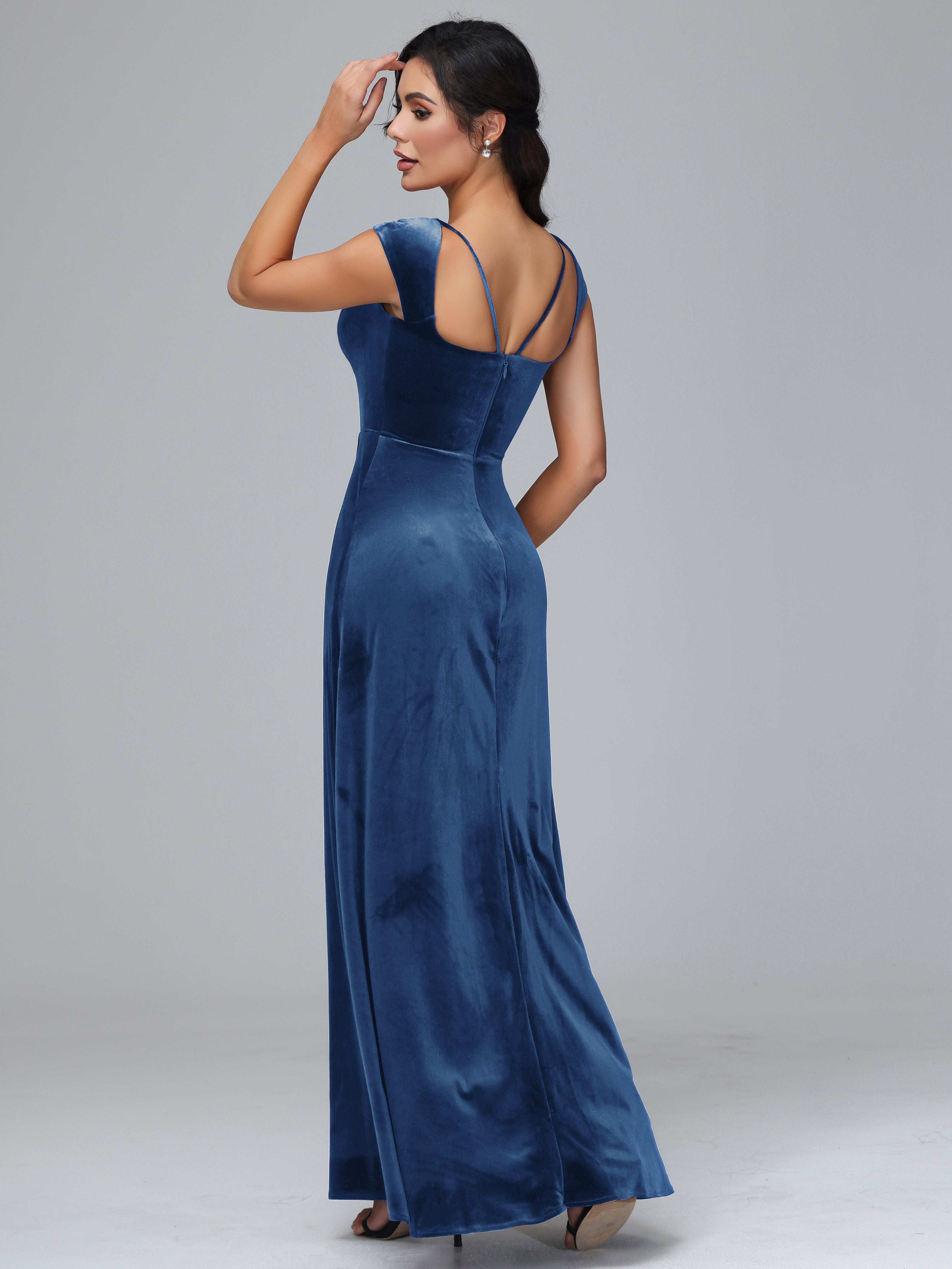 Cap Sleeves Velvet Plus Size Bridesmaid Dress With Slit