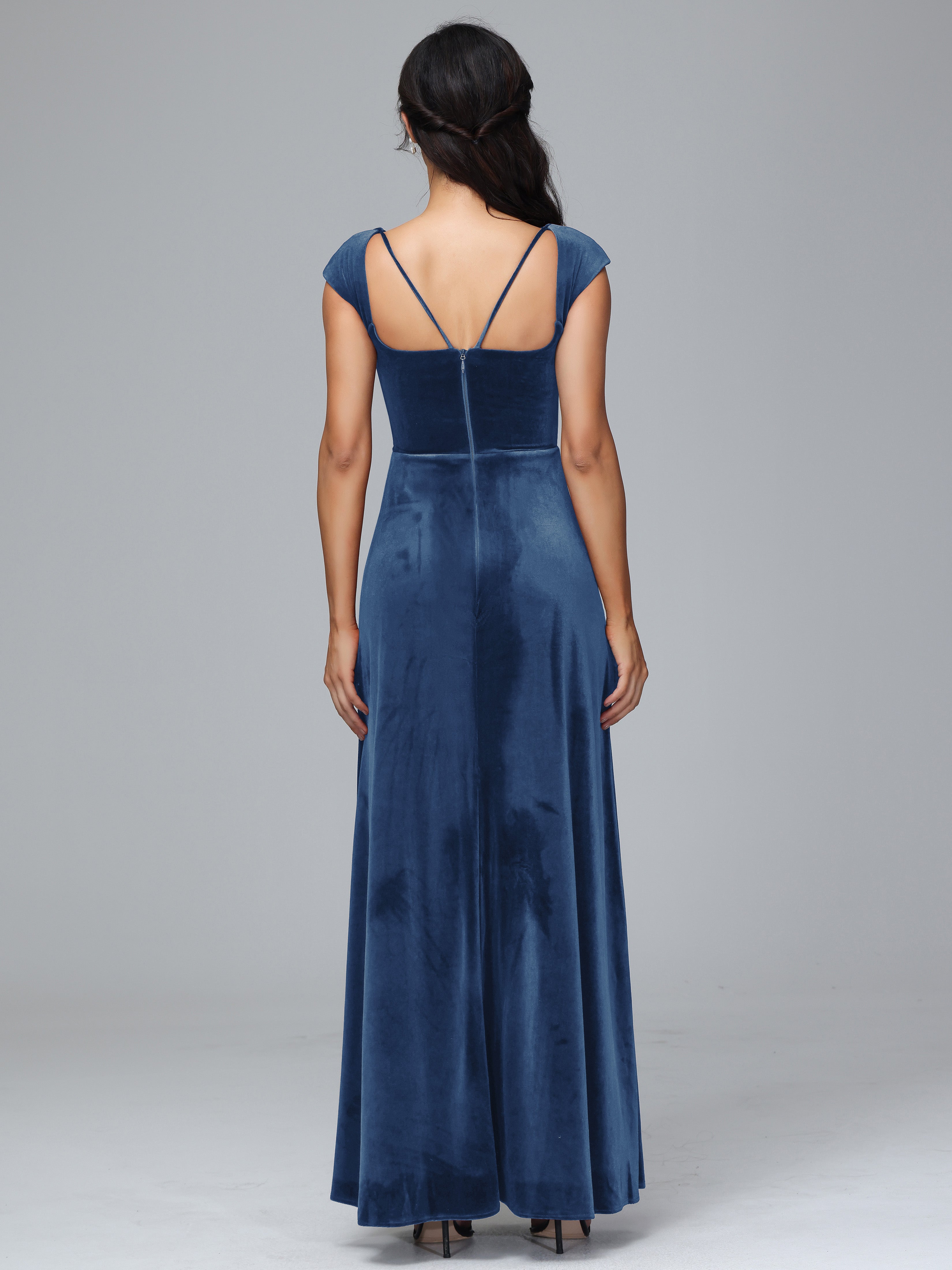 Cap Sleeves Velvet Plus Size Bridesmaid Dress With Slit