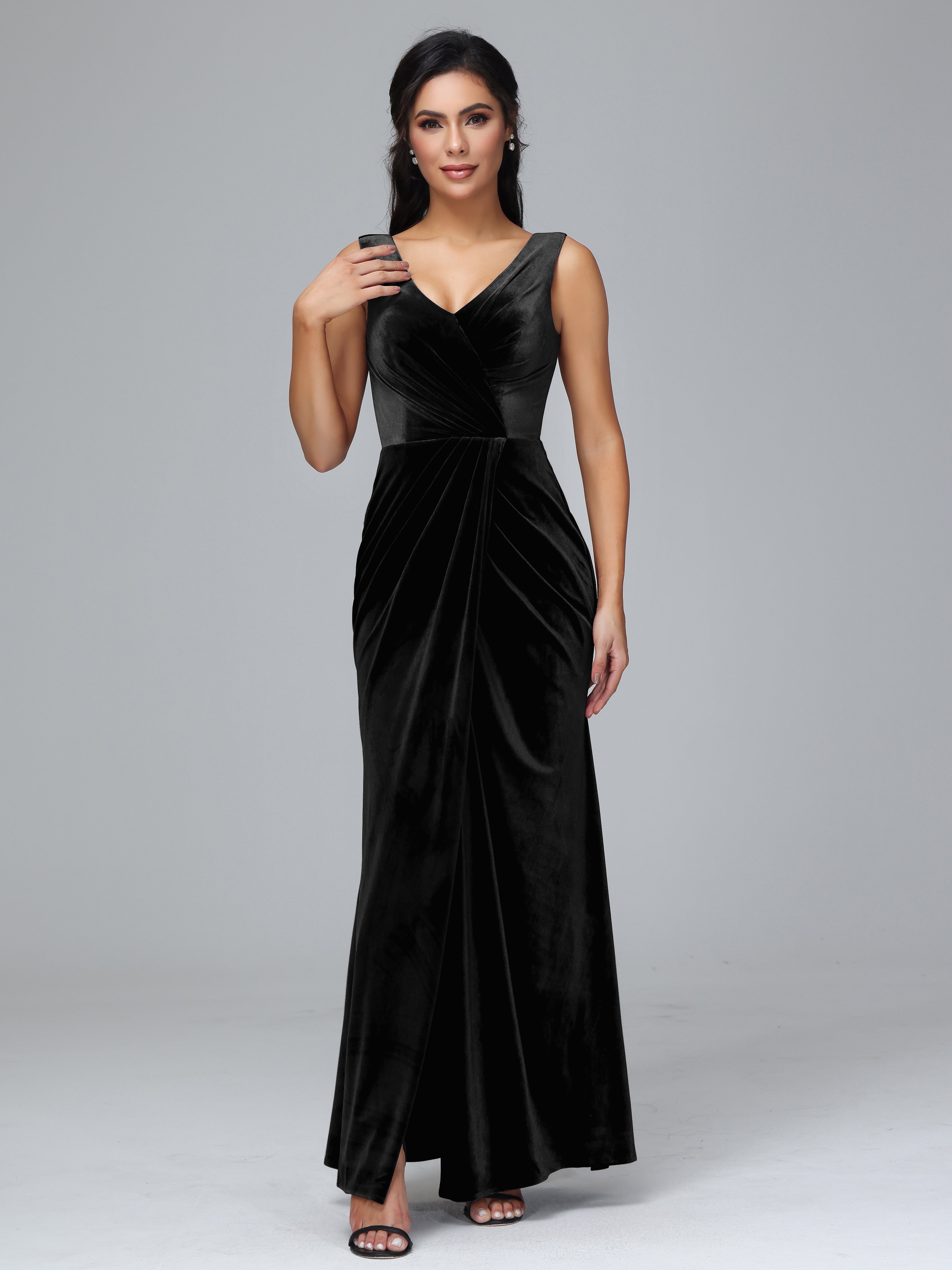 V Neck Velvet Bridesmaid Dress With Slit