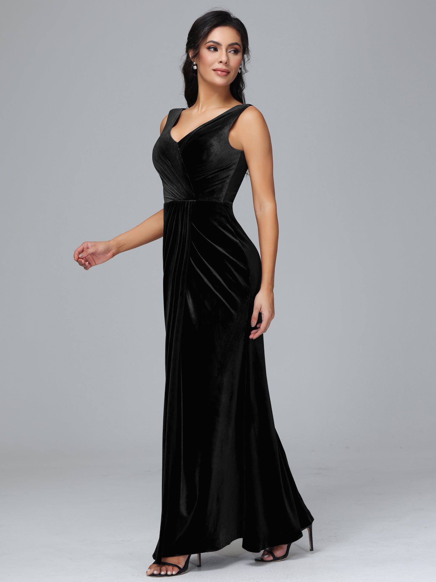 V Neck Velvet Bridesmaid Dress With Slit