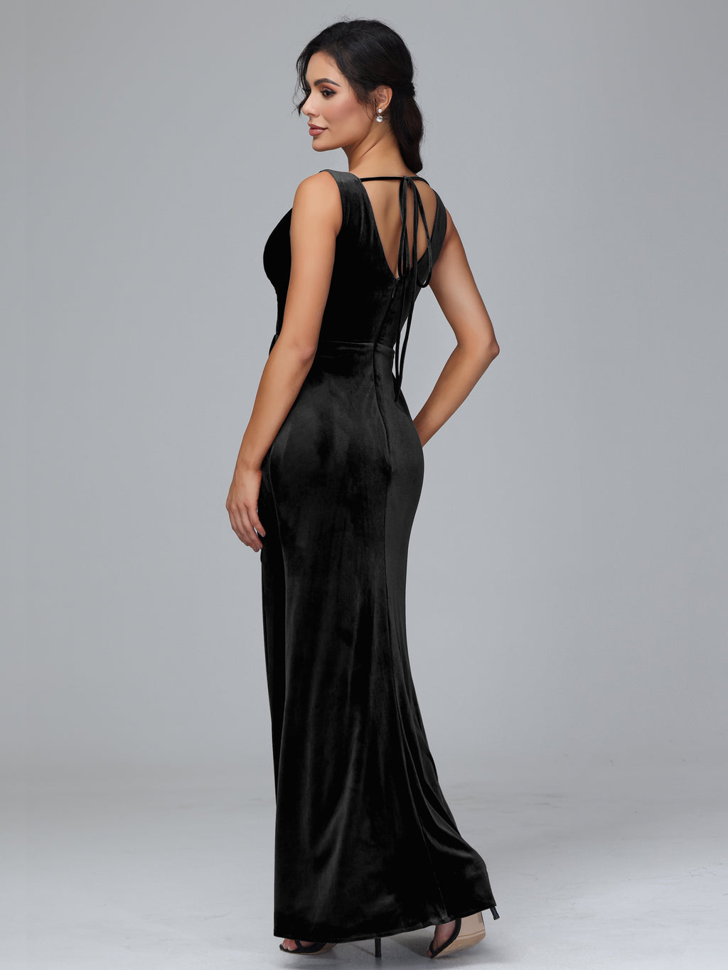 V Neck Velvet Bridesmaid Dress With Slit