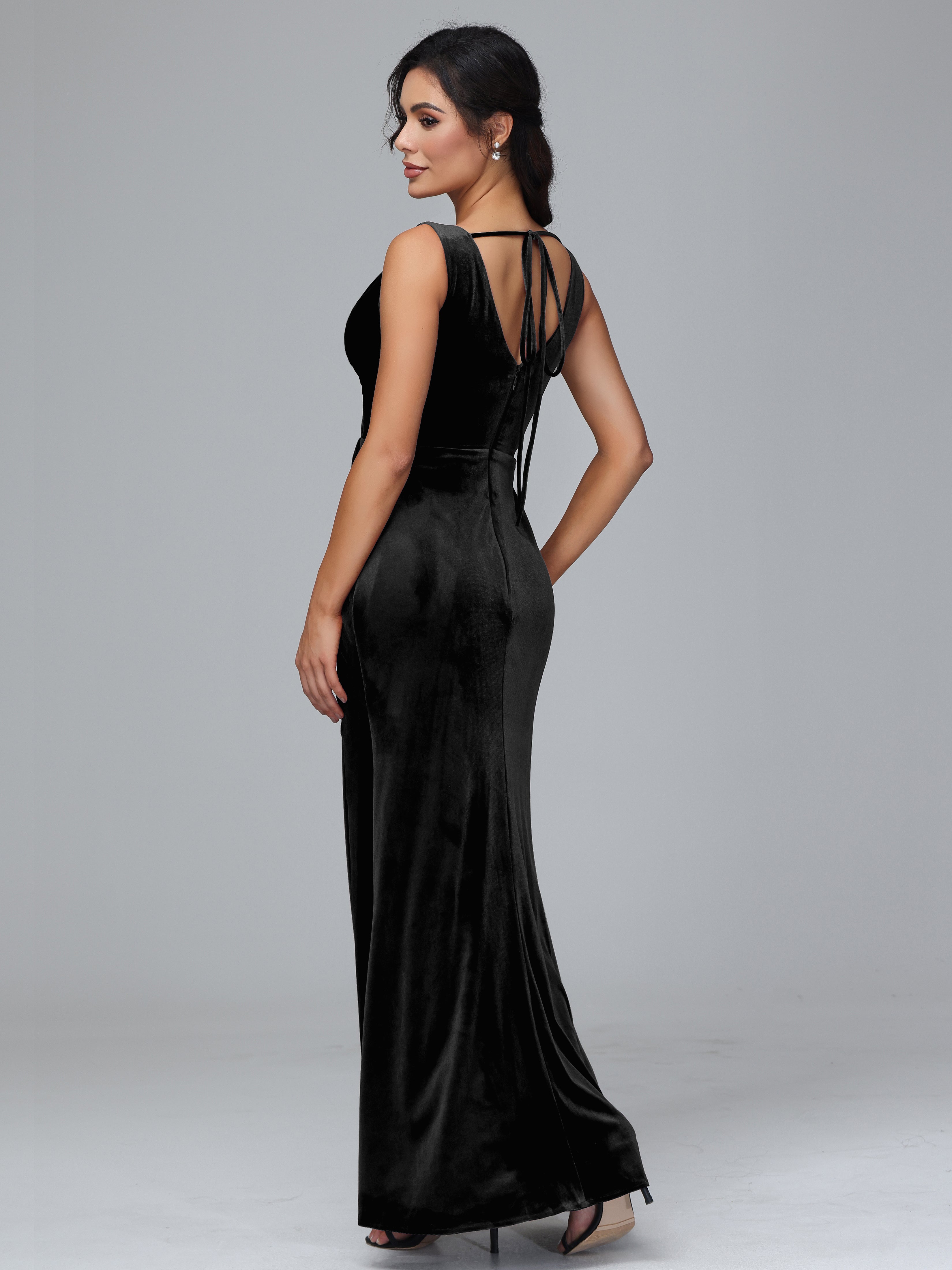 V Neck Velvet Bridesmaid Dress With Slit