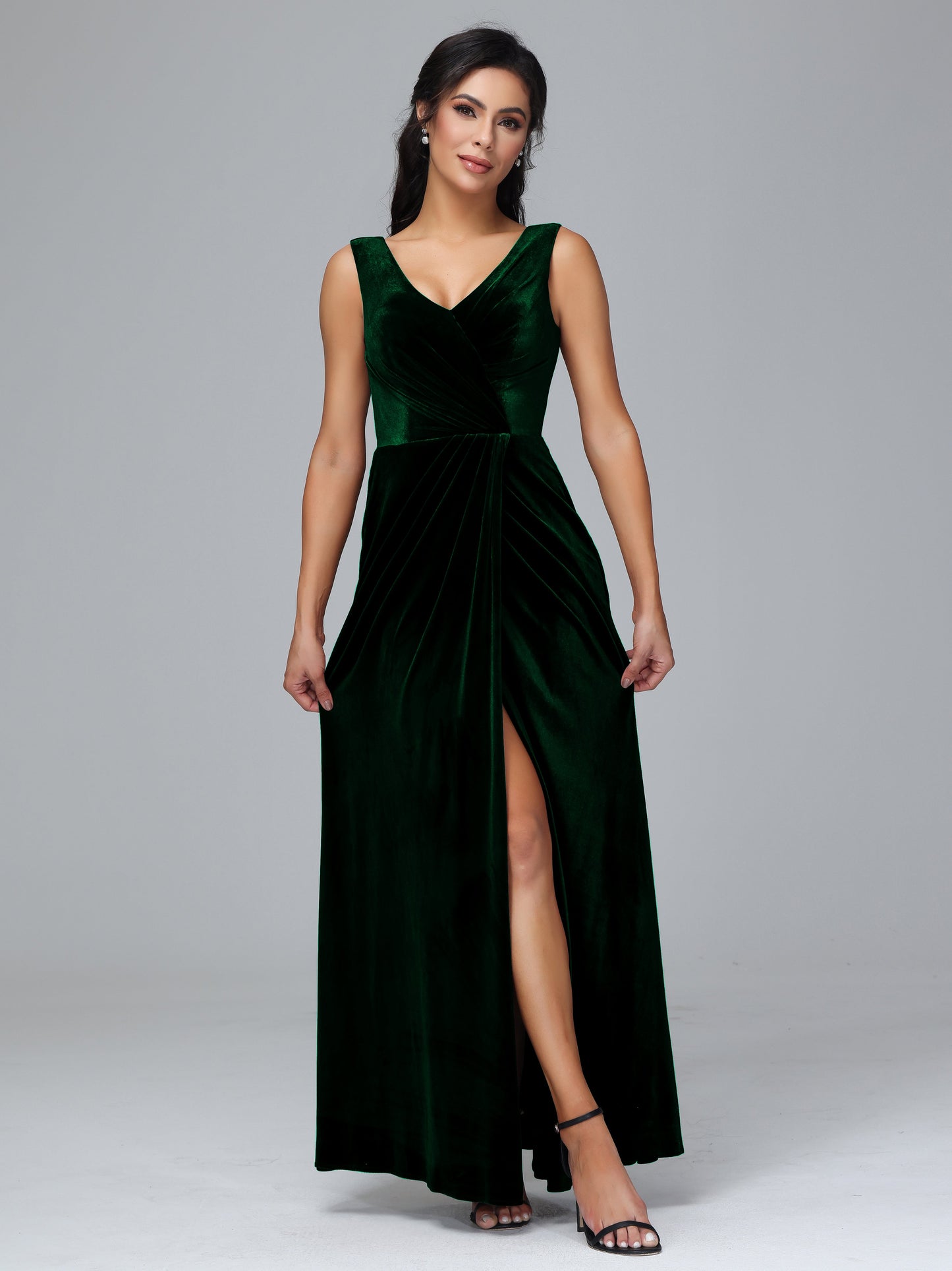 V Neck Velvet Bridesmaid Dress With Slit