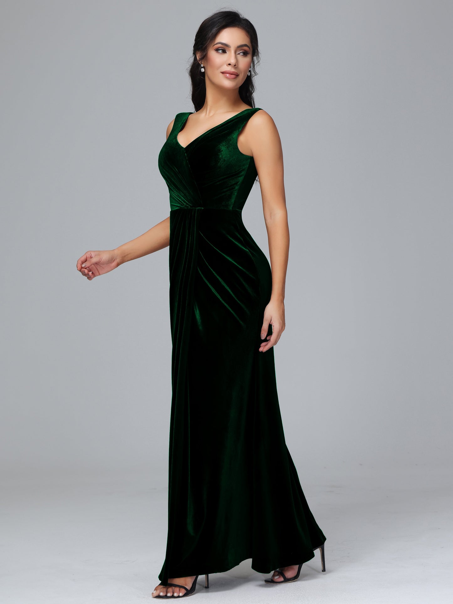 V Neck Velvet Bridesmaid Dress With Slit