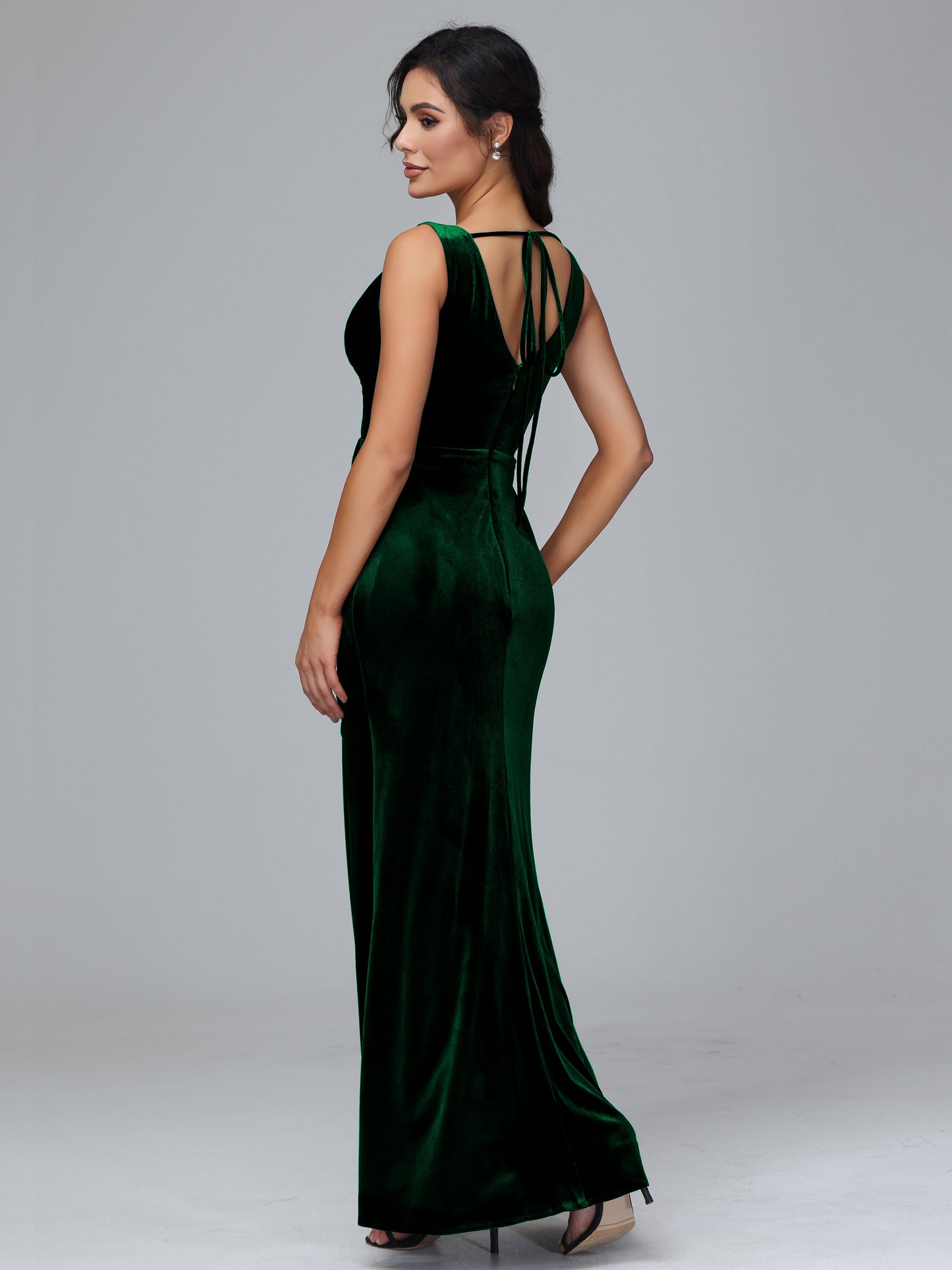 V Neck Velvet Bridesmaid Dress With Slit