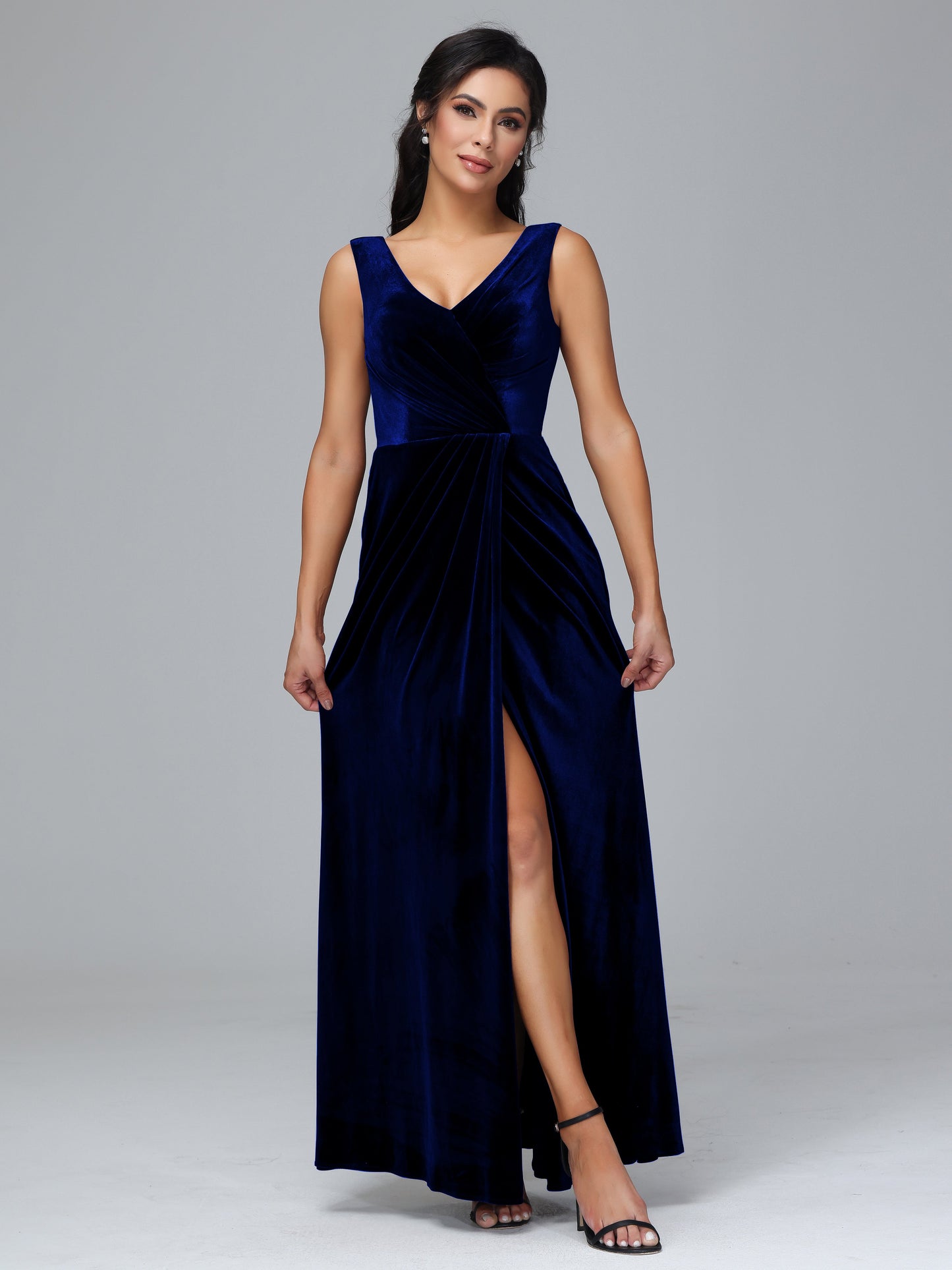 V Neck Velvet Bridesmaid Dress With Slit