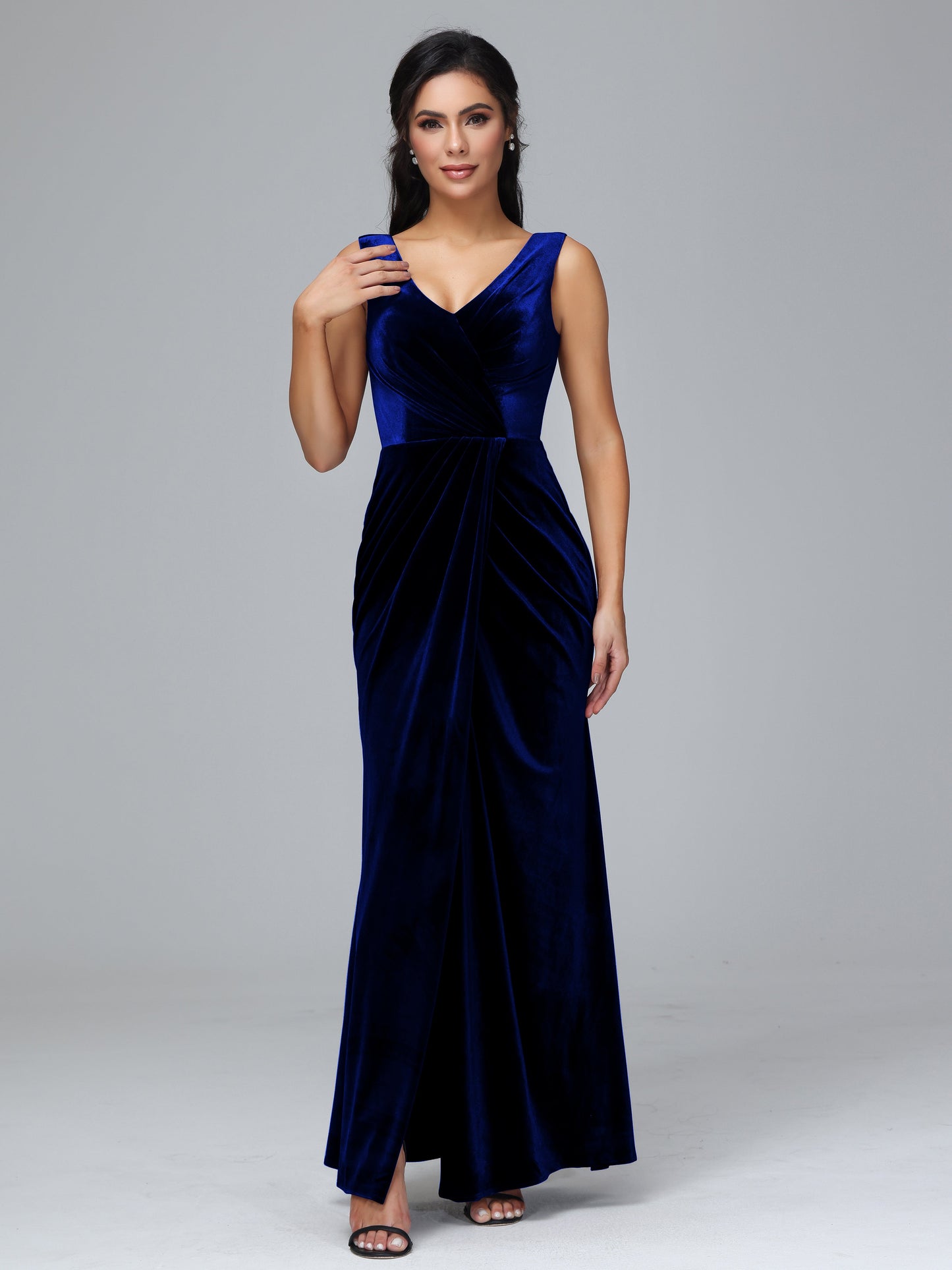 V Neck Velvet Bridesmaid Dress With Slit