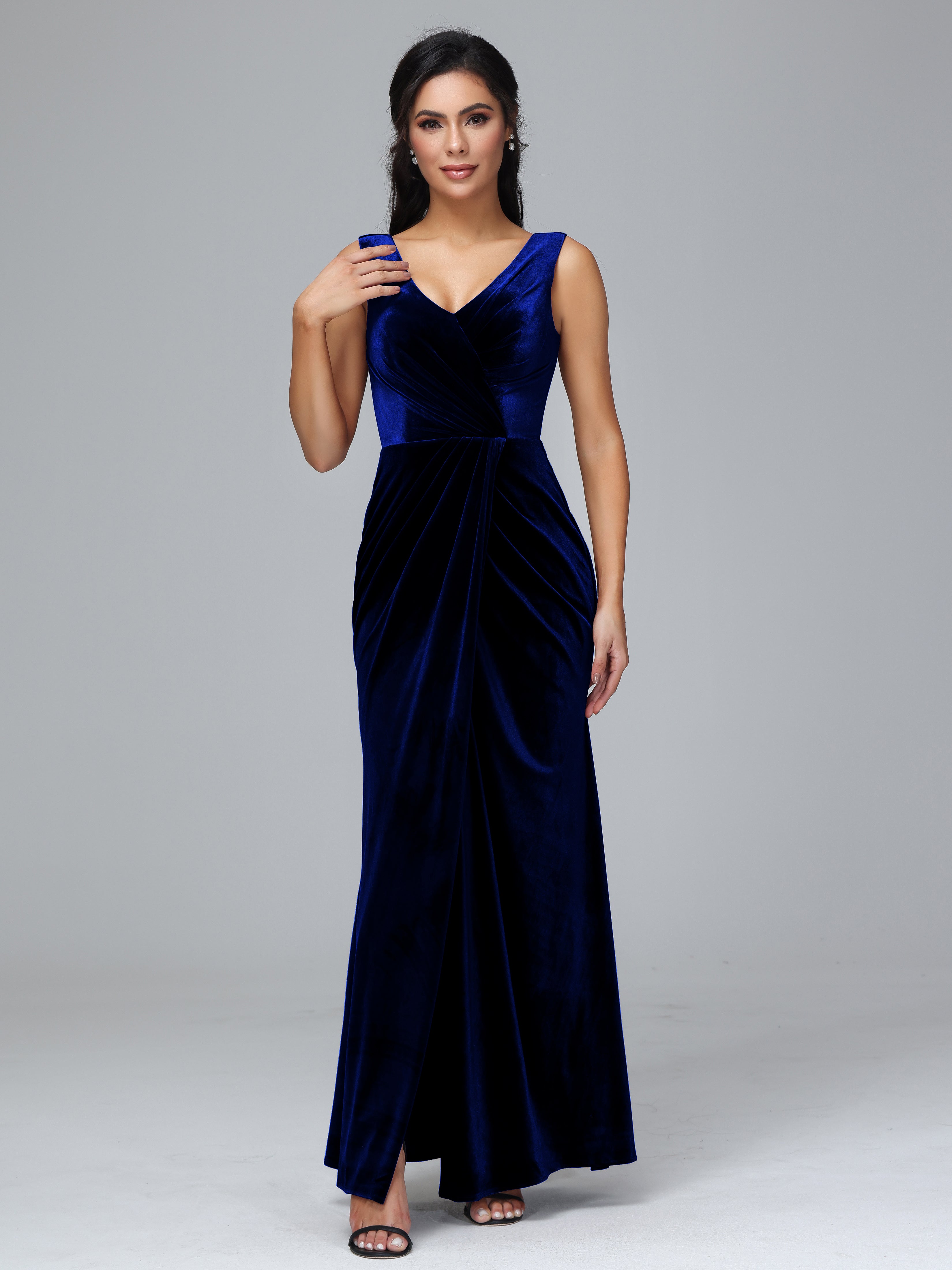 V Neck Velvet Bridesmaid Dress With Slit