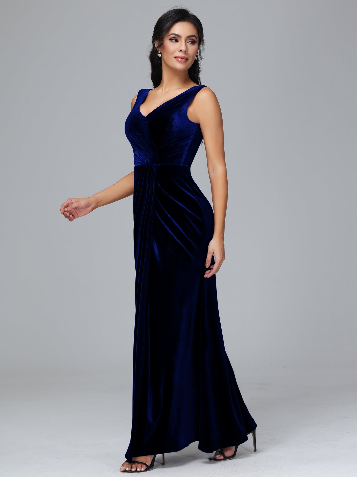 V Neck Velvet Bridesmaid Dress With Slit