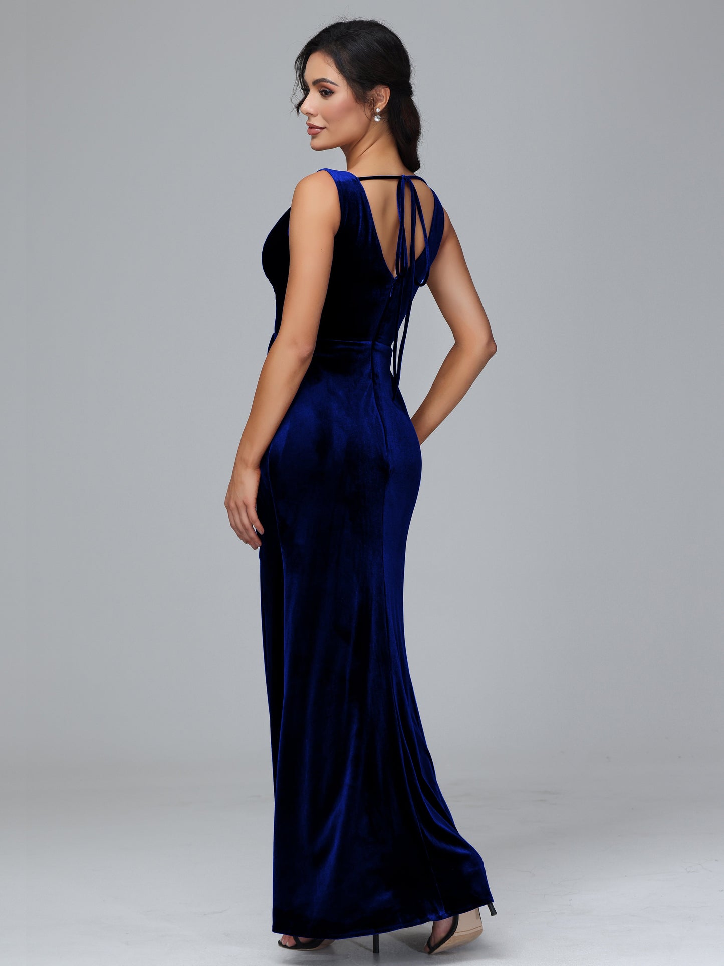 V Neck Velvet Bridesmaid Dress With Slit