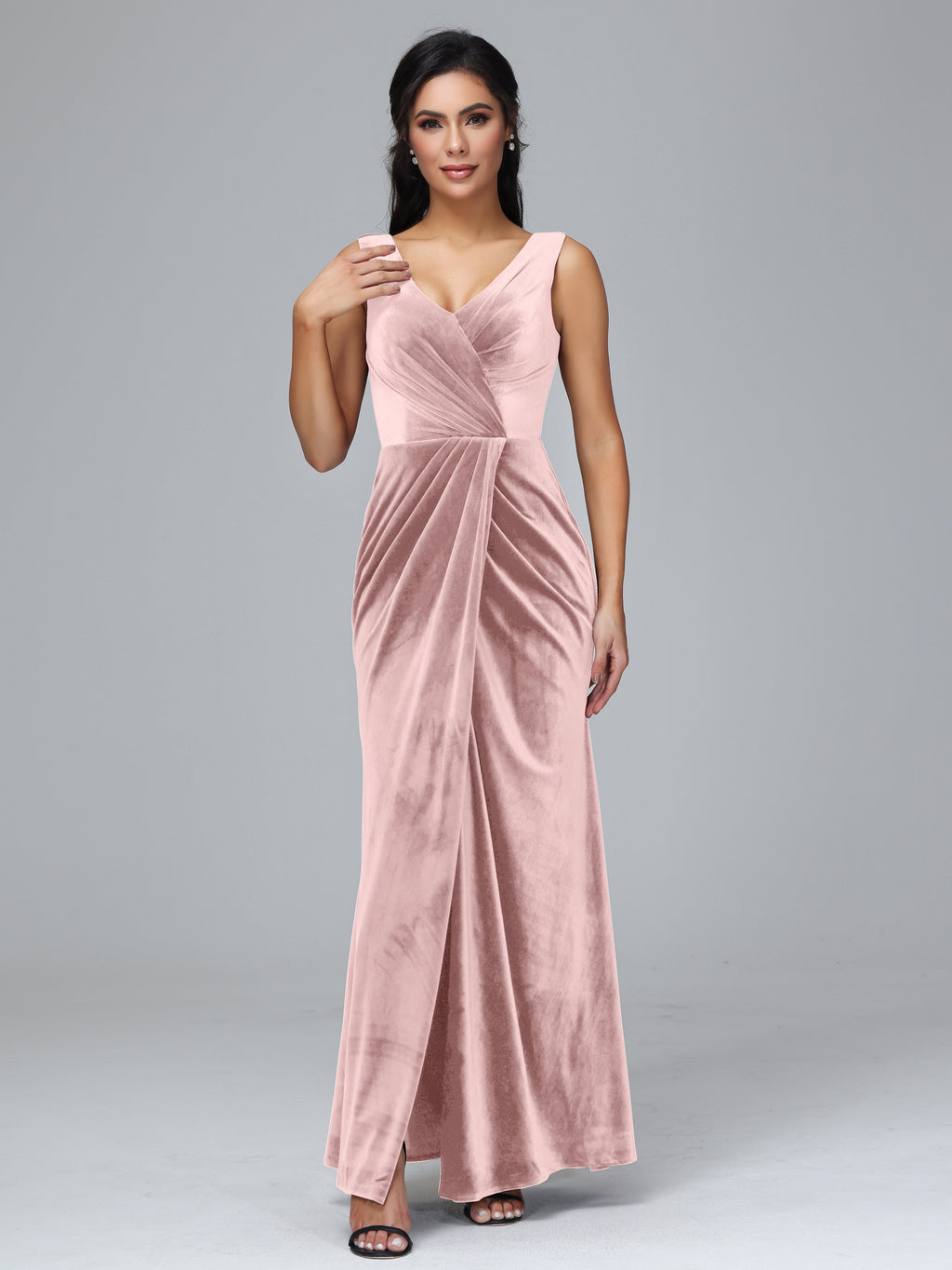 V Neck Velvet Bridesmaid Dress With Slit