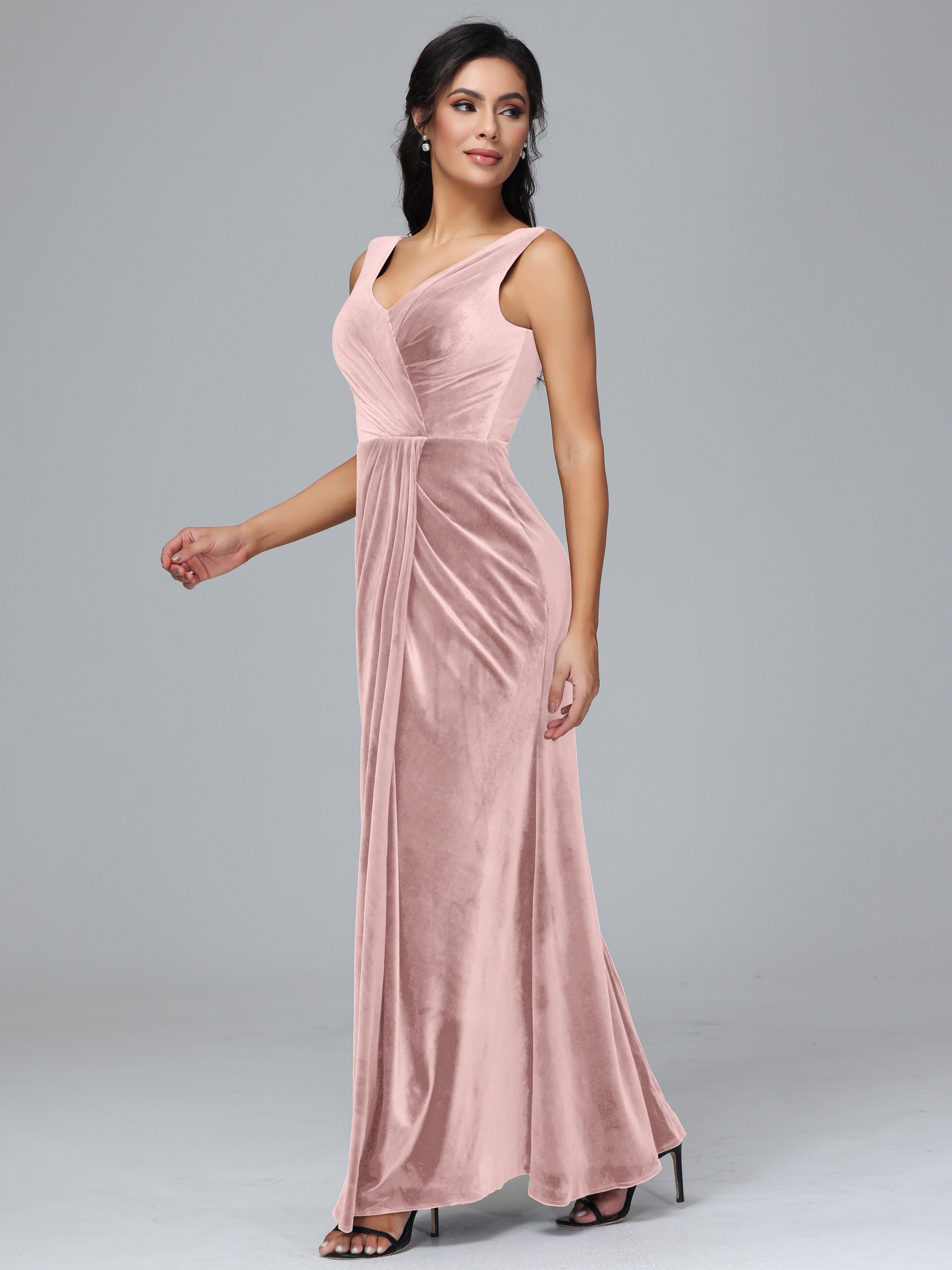 V Neck Velvet Bridesmaid Dress With Slit