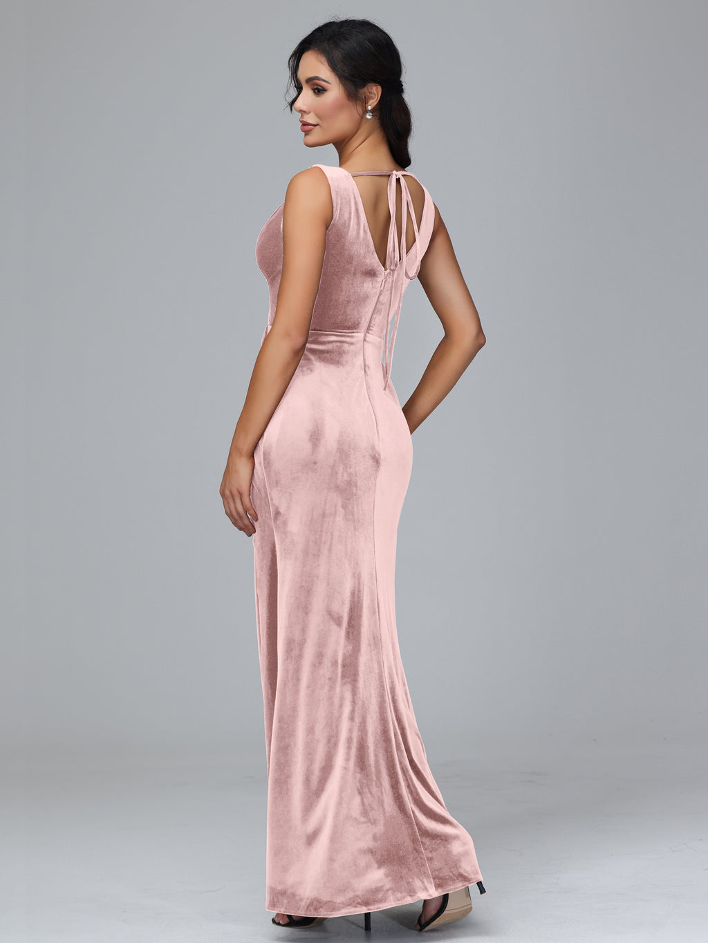 V Neck Velvet Bridesmaid Dress With Slit