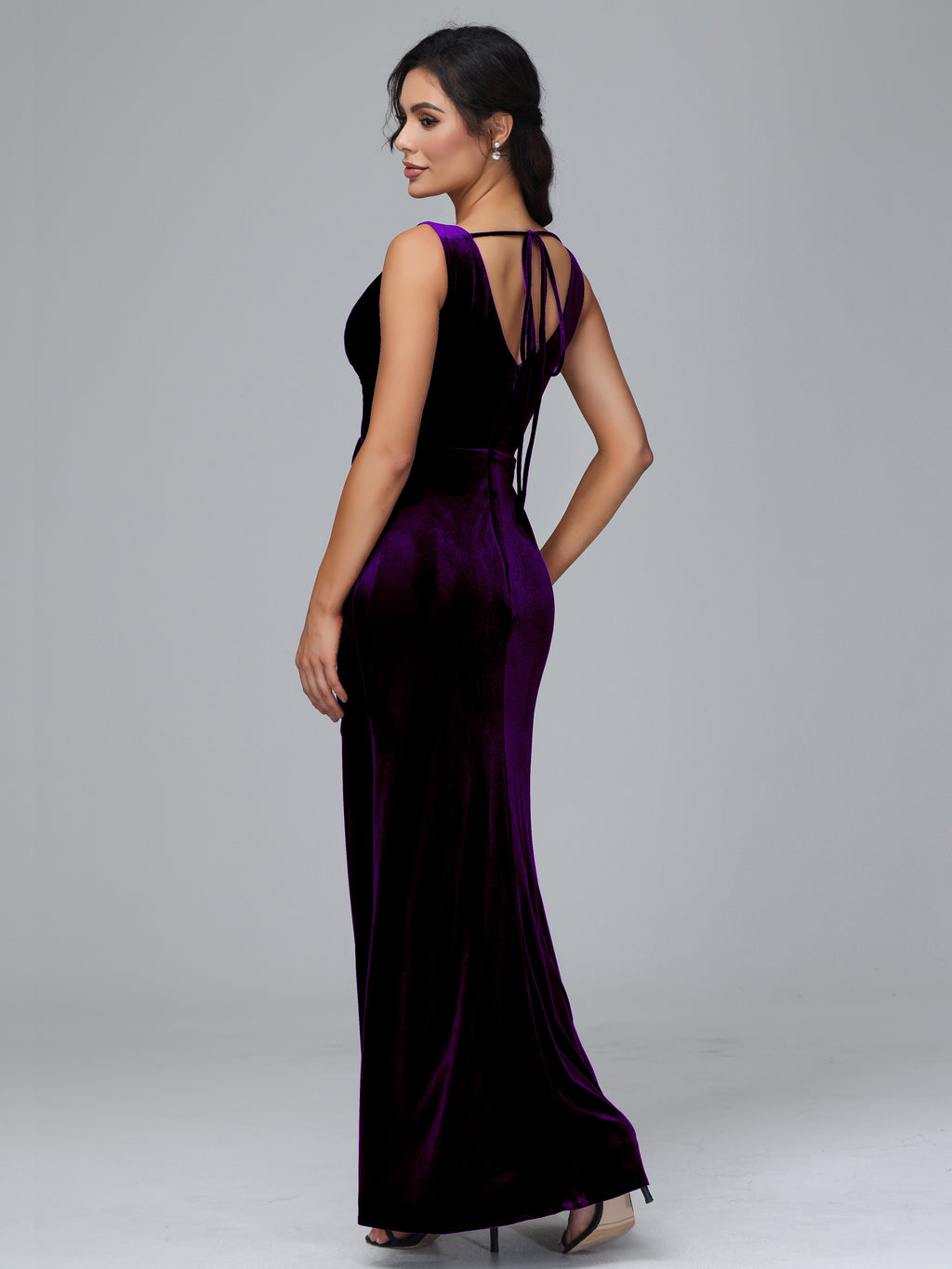V Neck Velvet Bridesmaid Dress With Slit