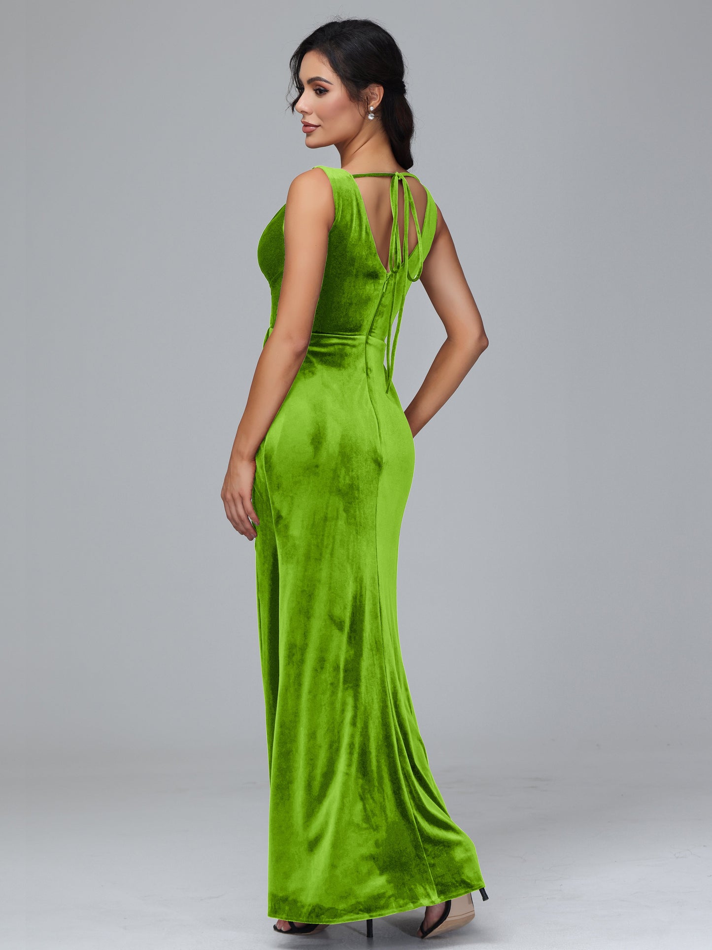 V Neck Velvet Bridesmaid Dress With Slit