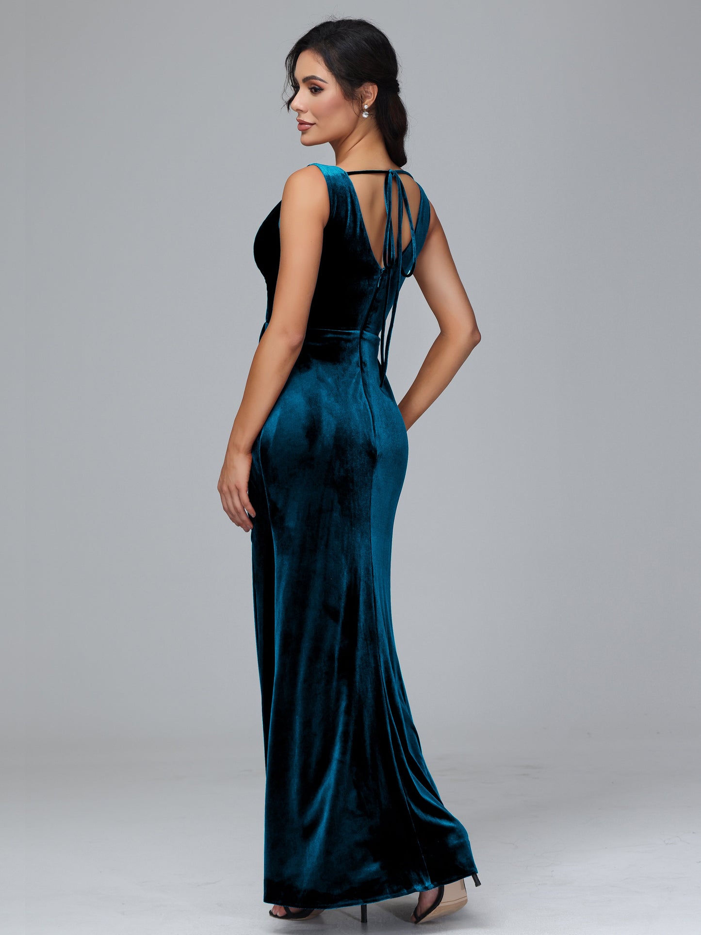 V Neck Velvet Bridesmaid Dress With Slit