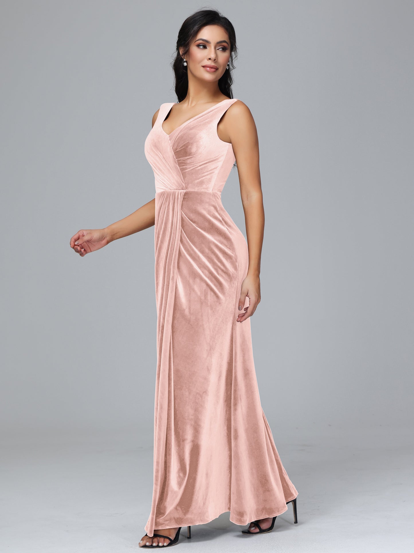 V Neck Velvet Bridesmaid Dress With Slit