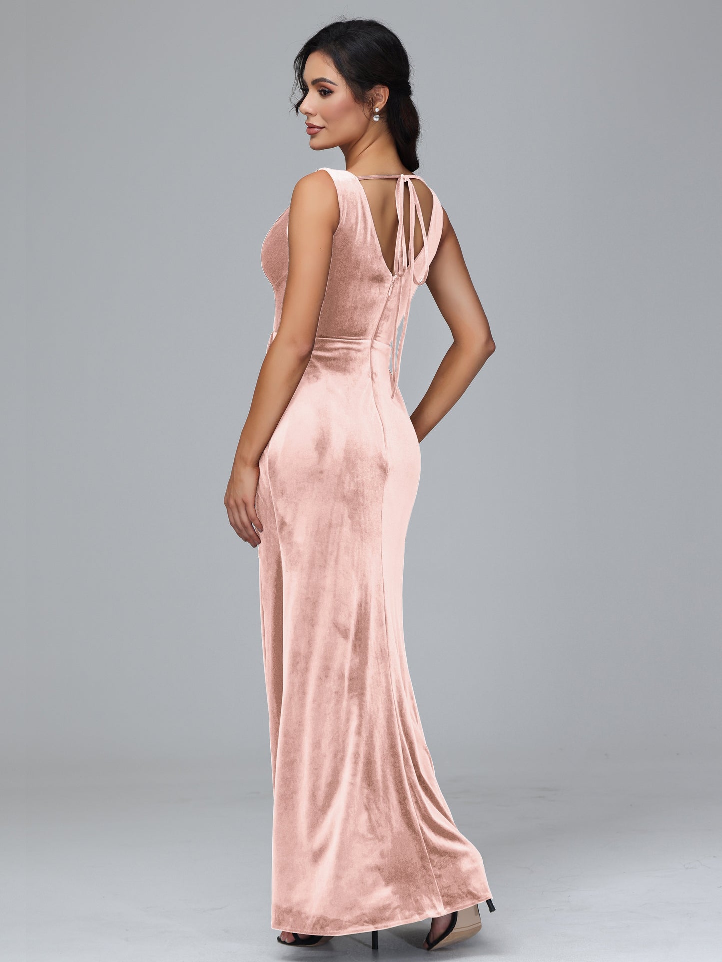 V Neck Velvet Bridesmaid Dress With Slit