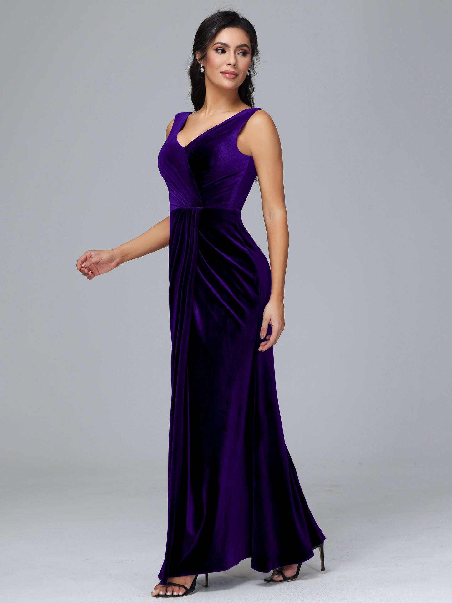 V Neck Velvet Bridesmaid Dress With Slit