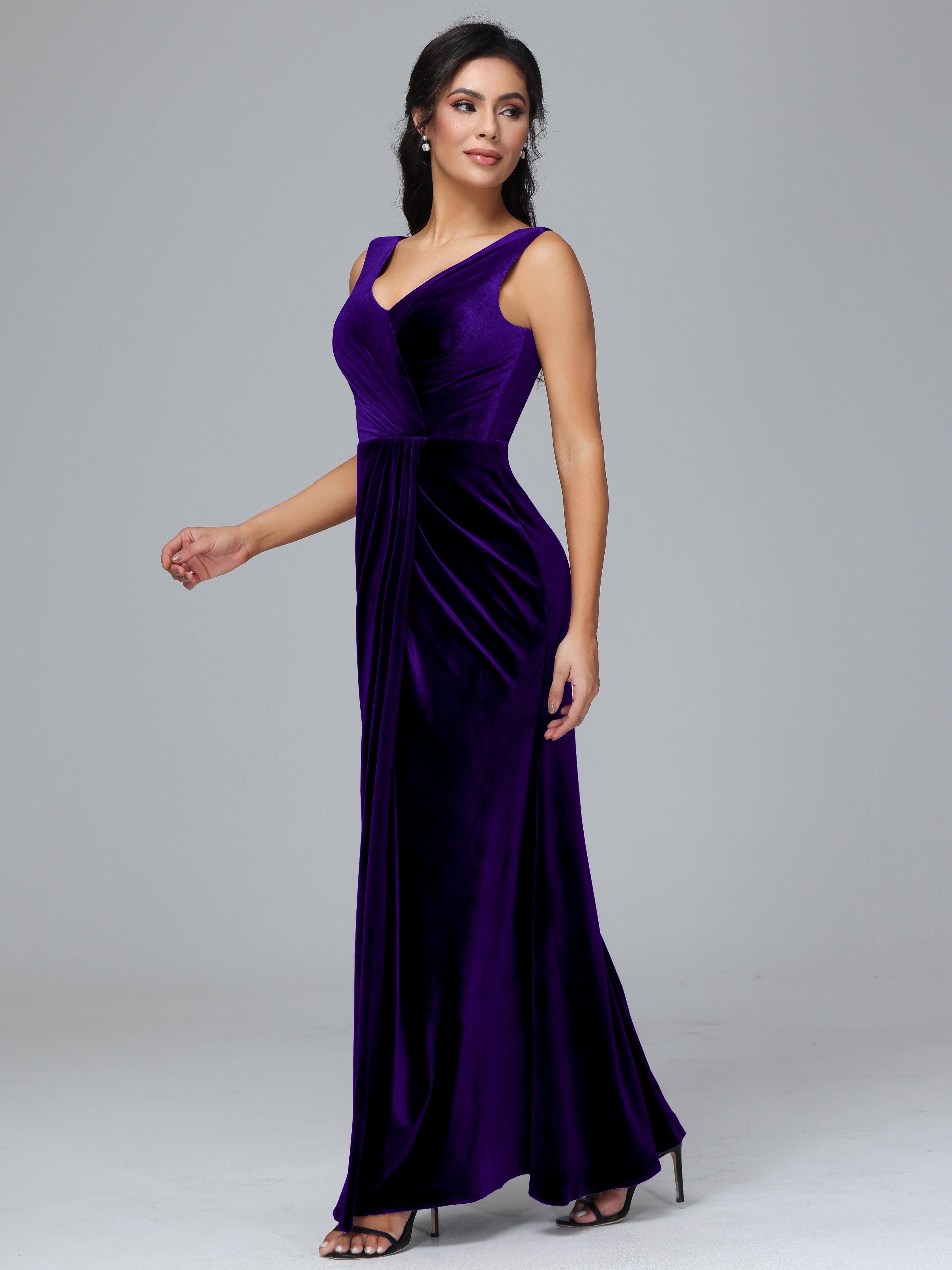 V Neck Velvet Bridesmaid Dress With Slit