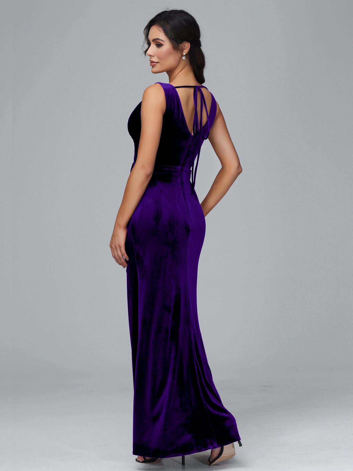 V Neck Velvet Bridesmaid Dress With Slit