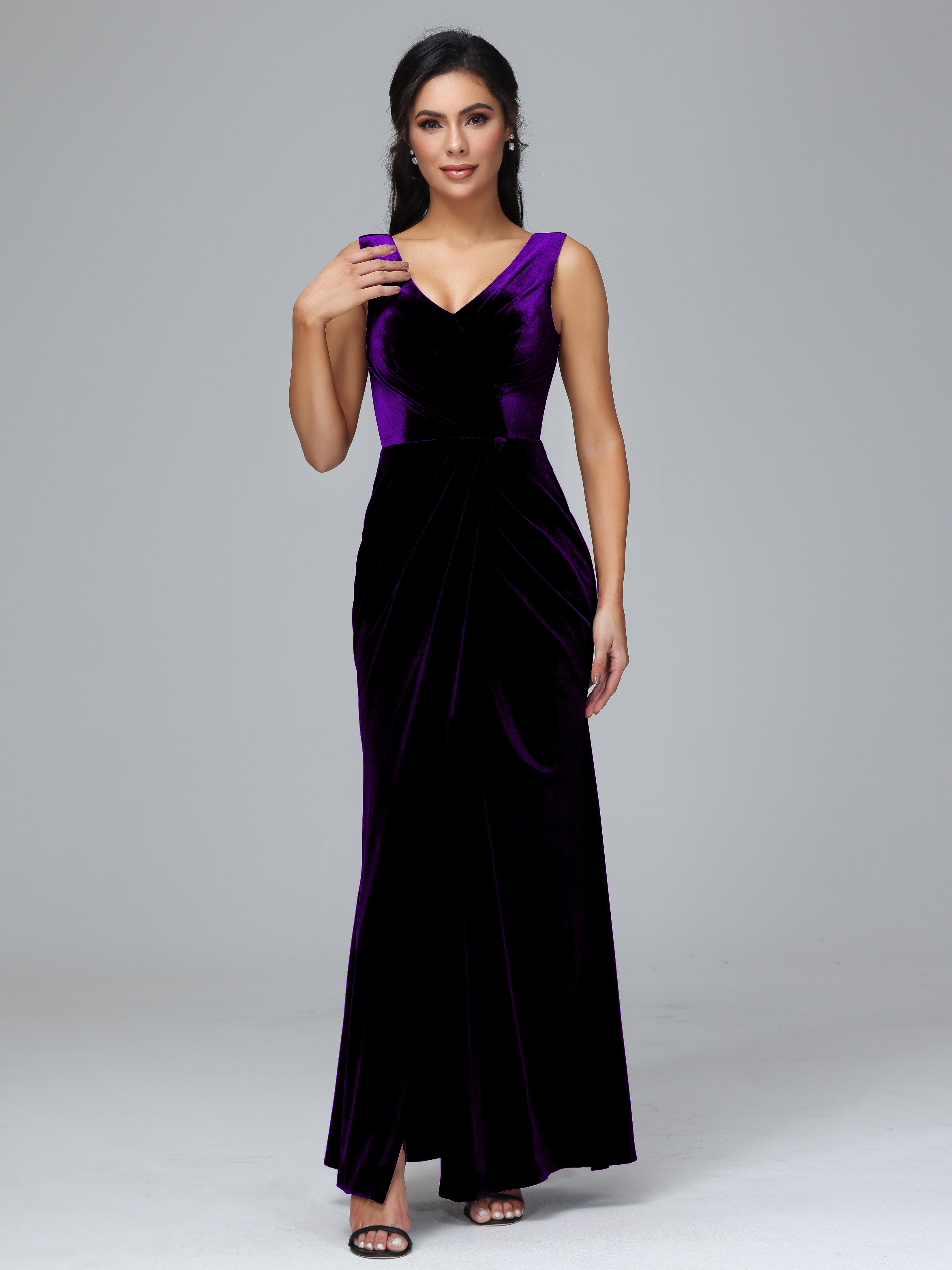 V Neck Velvet Bridesmaid Dress With Slit