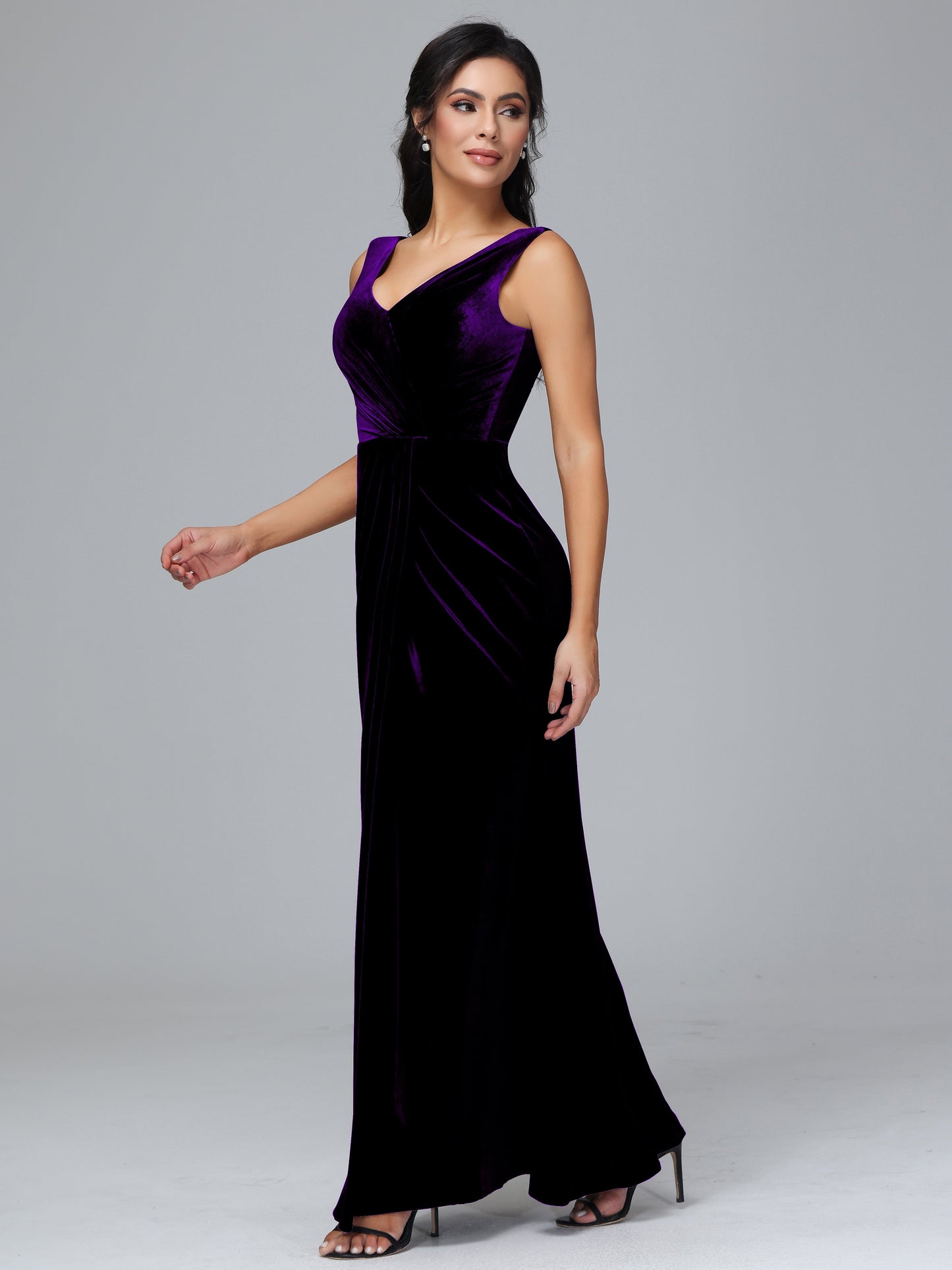 V Neck Velvet Bridesmaid Dress With Slit