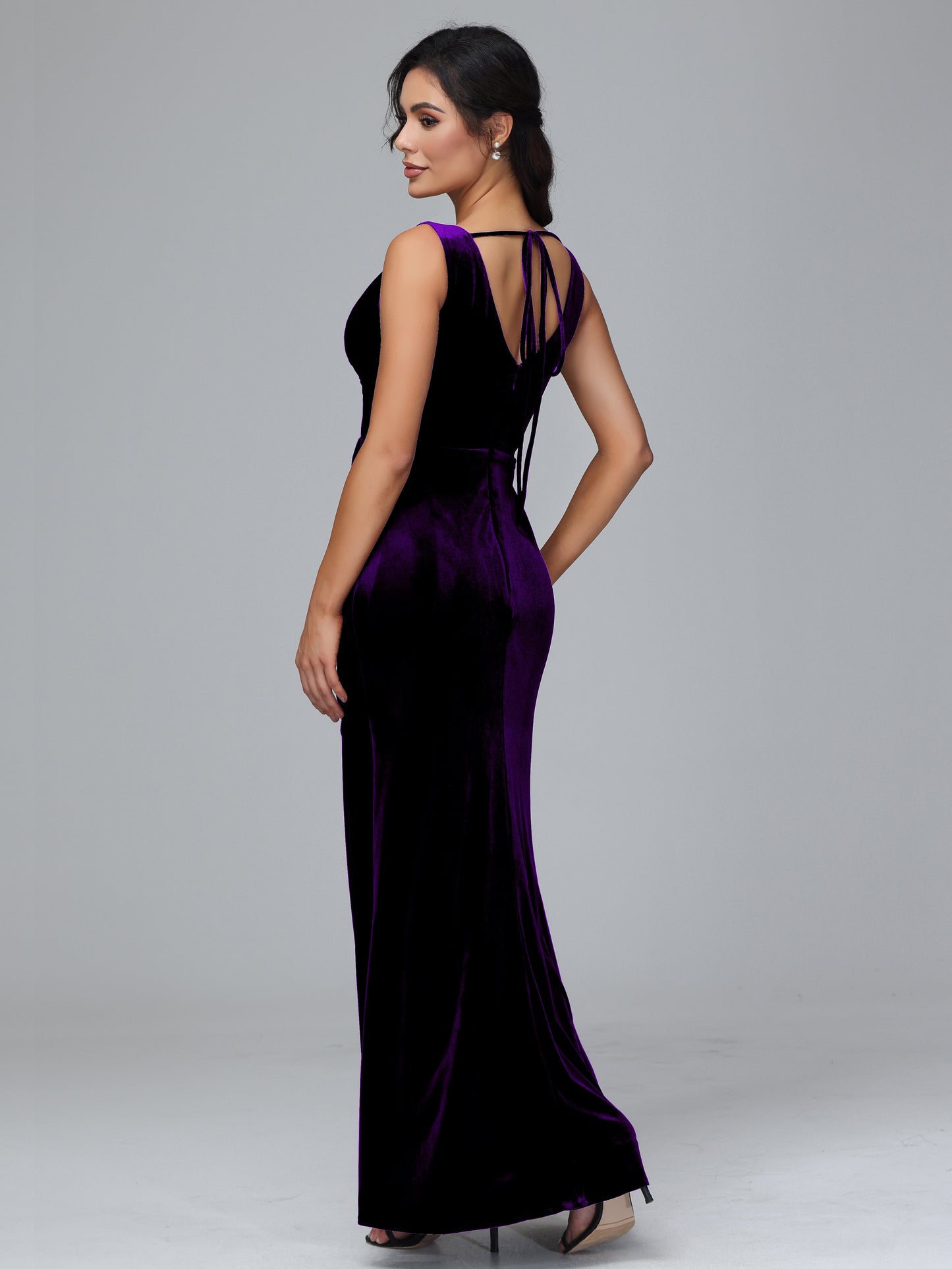 V Neck Velvet Bridesmaid Dress With Slit