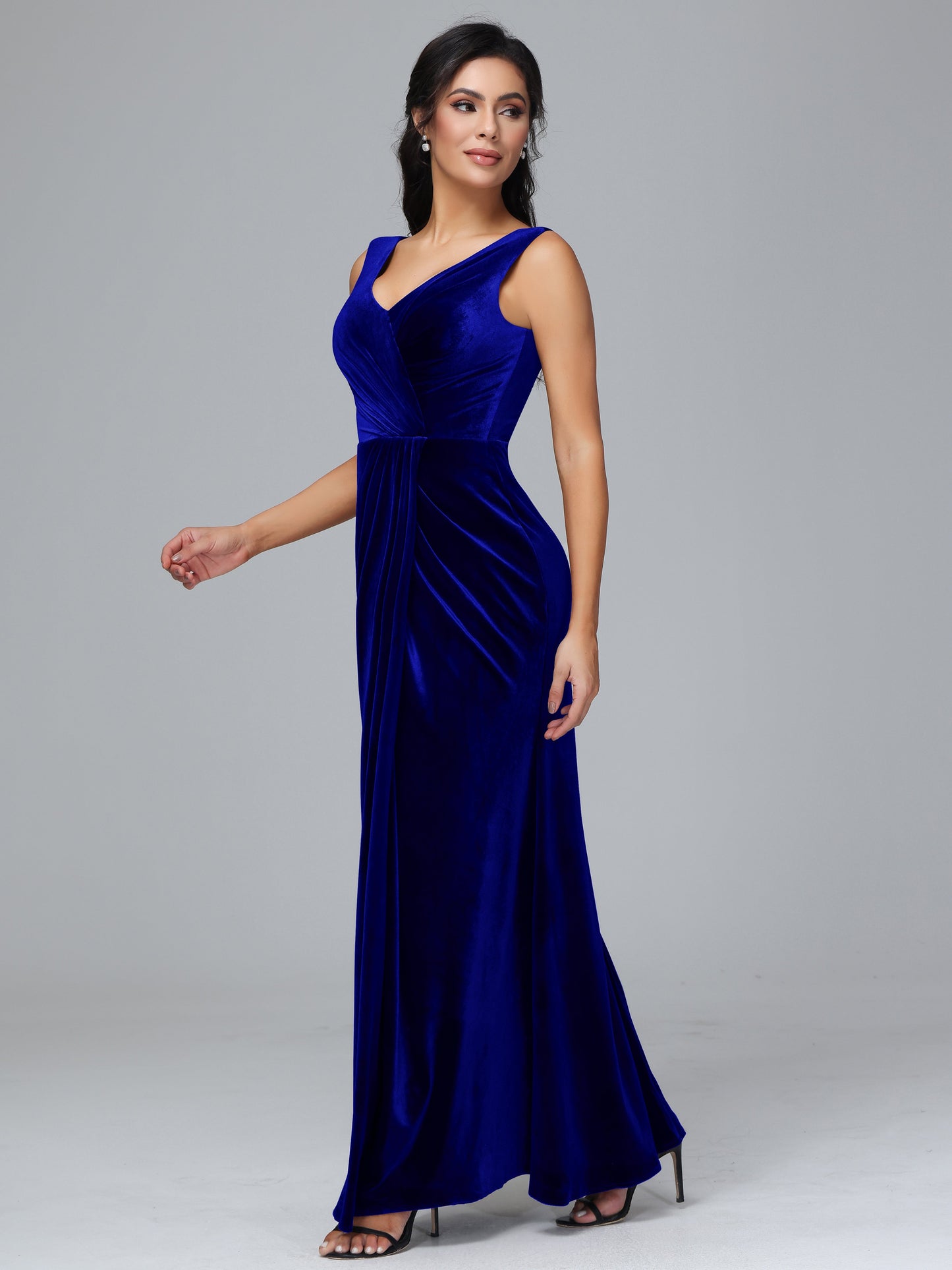 V Neck Velvet Bridesmaid Dress With Slit