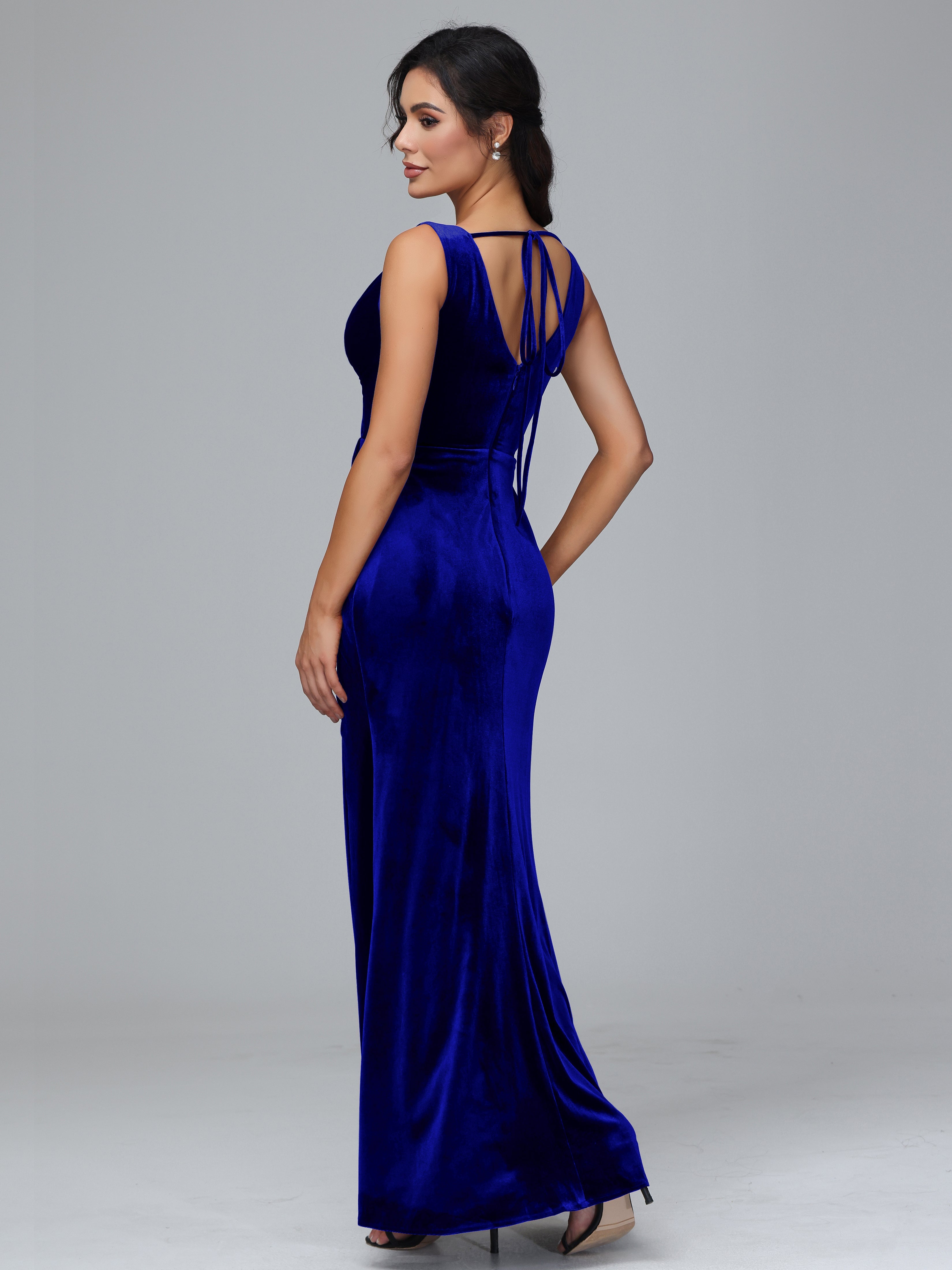 V Neck Velvet Bridesmaid Dress With Slit