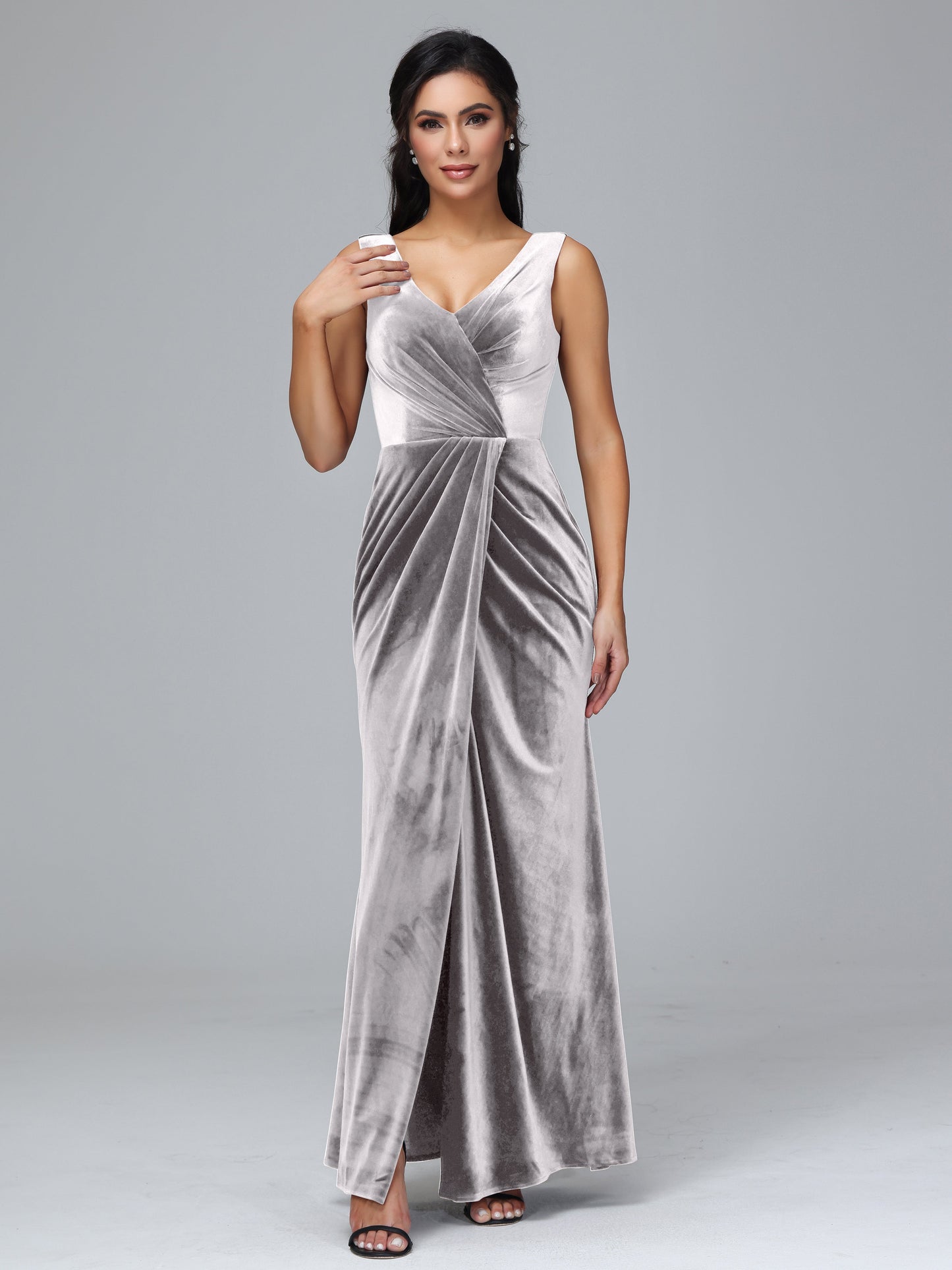 V Neck Velvet Bridesmaid Dress With Slit