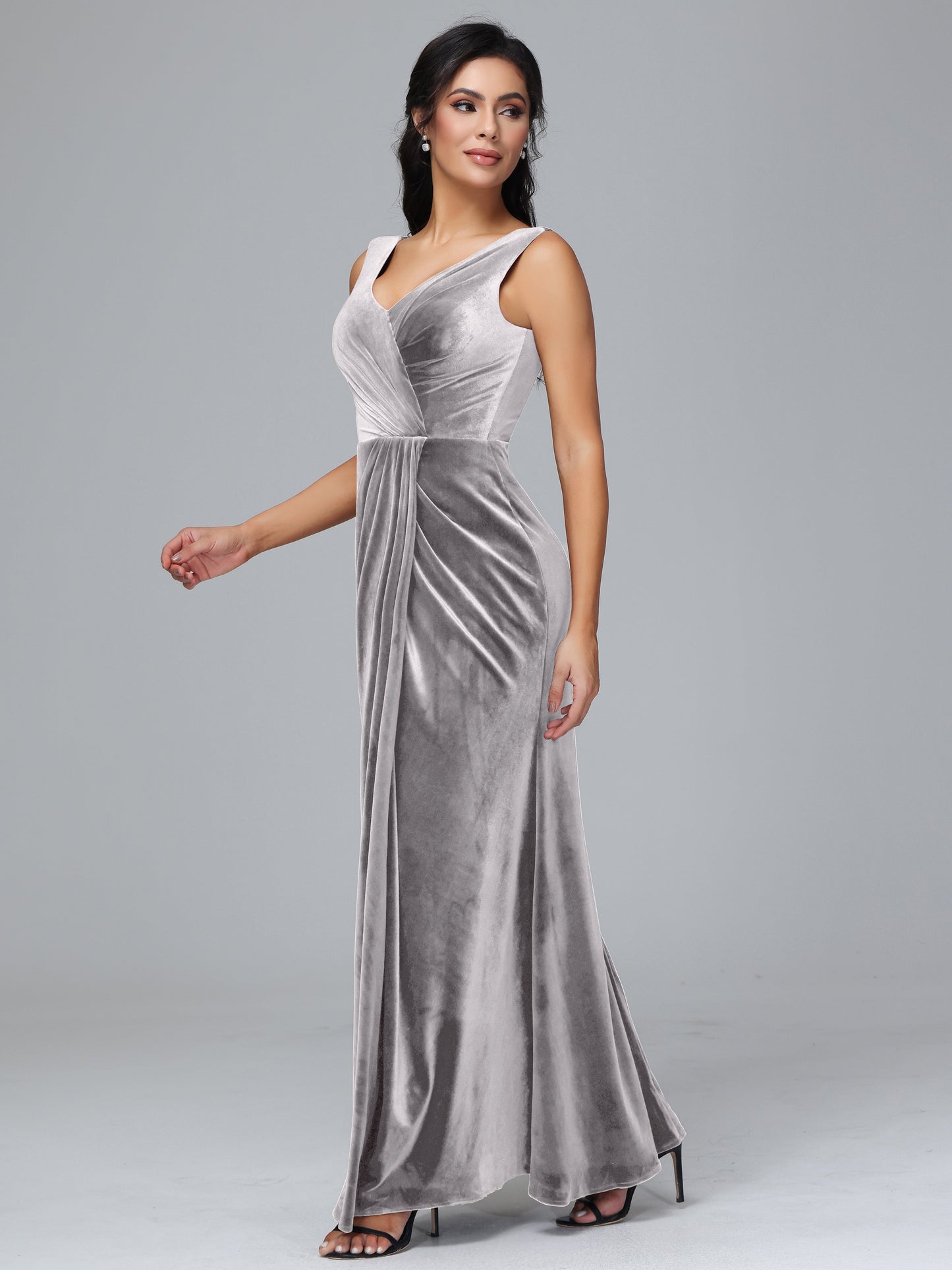 V Neck Velvet Bridesmaid Dress With Slit