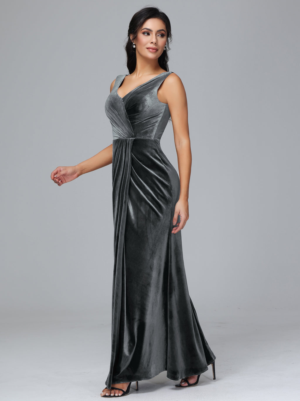 V Neck Velvet Bridesmaid Dress With Slit