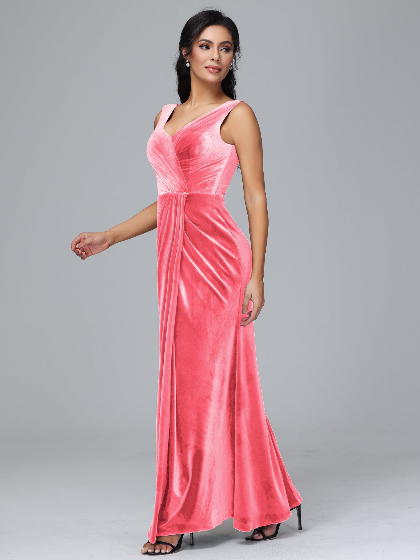 V Neck Velvet Bridesmaid Dress With Slit
