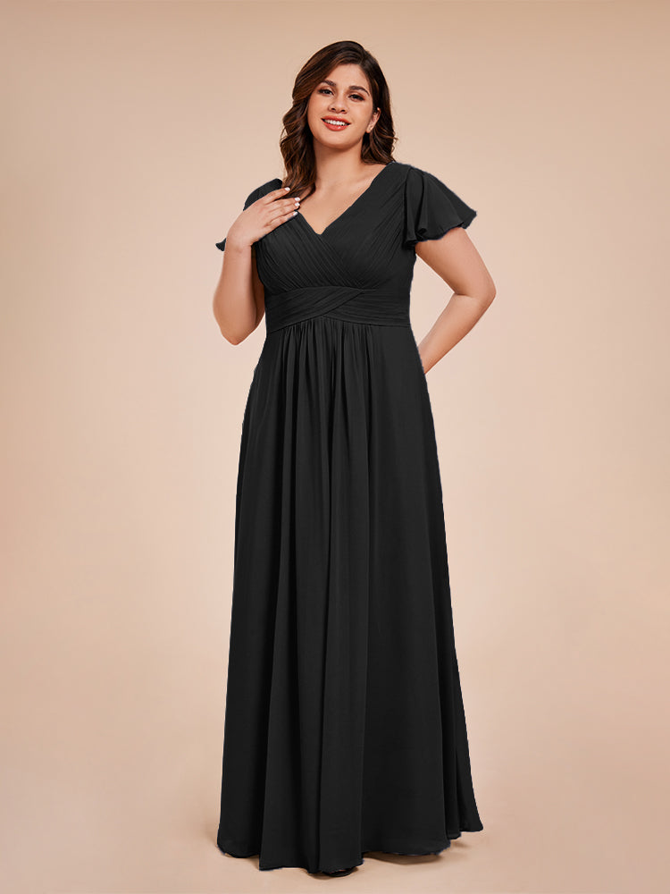 Charlie A-line V Neck Chiffon Plus Size Bridesmaid Dresses