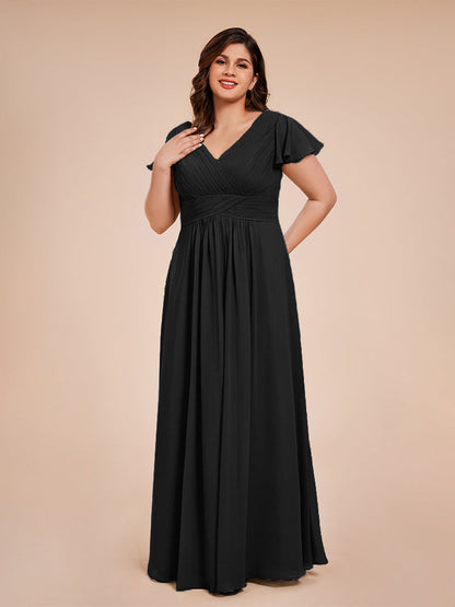 Charlie A-line V Neck Chiffon Plus Size Bridesmaid Dresses