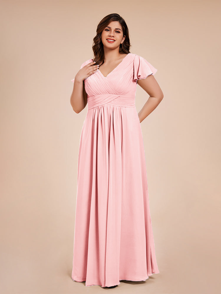 Charlie A-line V Neck Chiffon Plus Size Bridesmaid Dresses