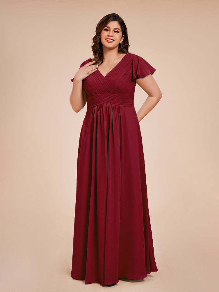 Charlie A-line V Neck Chiffon Plus Size Bridesmaid Dresses
