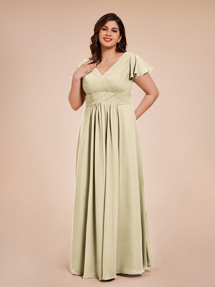 Charlie A-line V Neck Chiffon Plus Size Bridesmaid Dresses