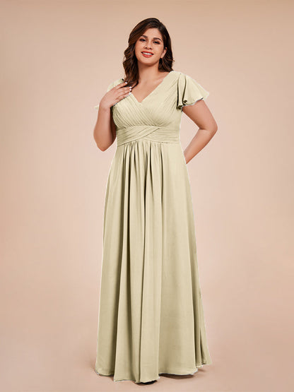 Charlie A-line V Neck Chiffon Plus Size Bridesmaid Dresses
