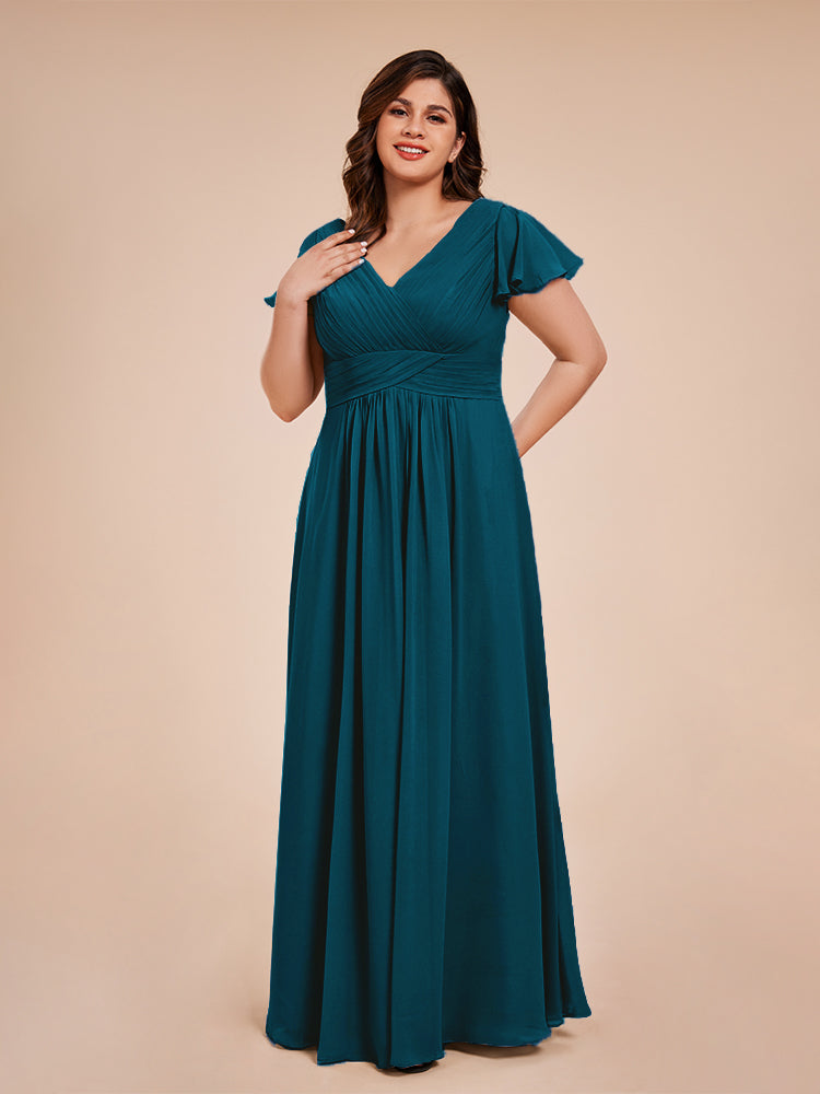 Charlie A-line V Neck Chiffon Plus Size Bridesmaid Dresses