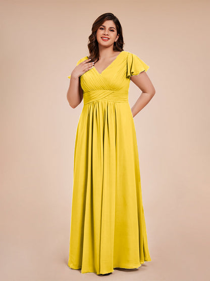 Charlie A-line V Neck Chiffon Plus Size Bridesmaid Dresses