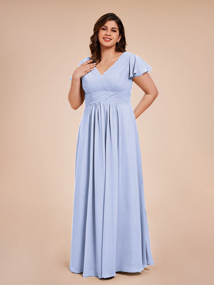 Charlie A-line V Neck Chiffon Plus Size Bridesmaid Dresses