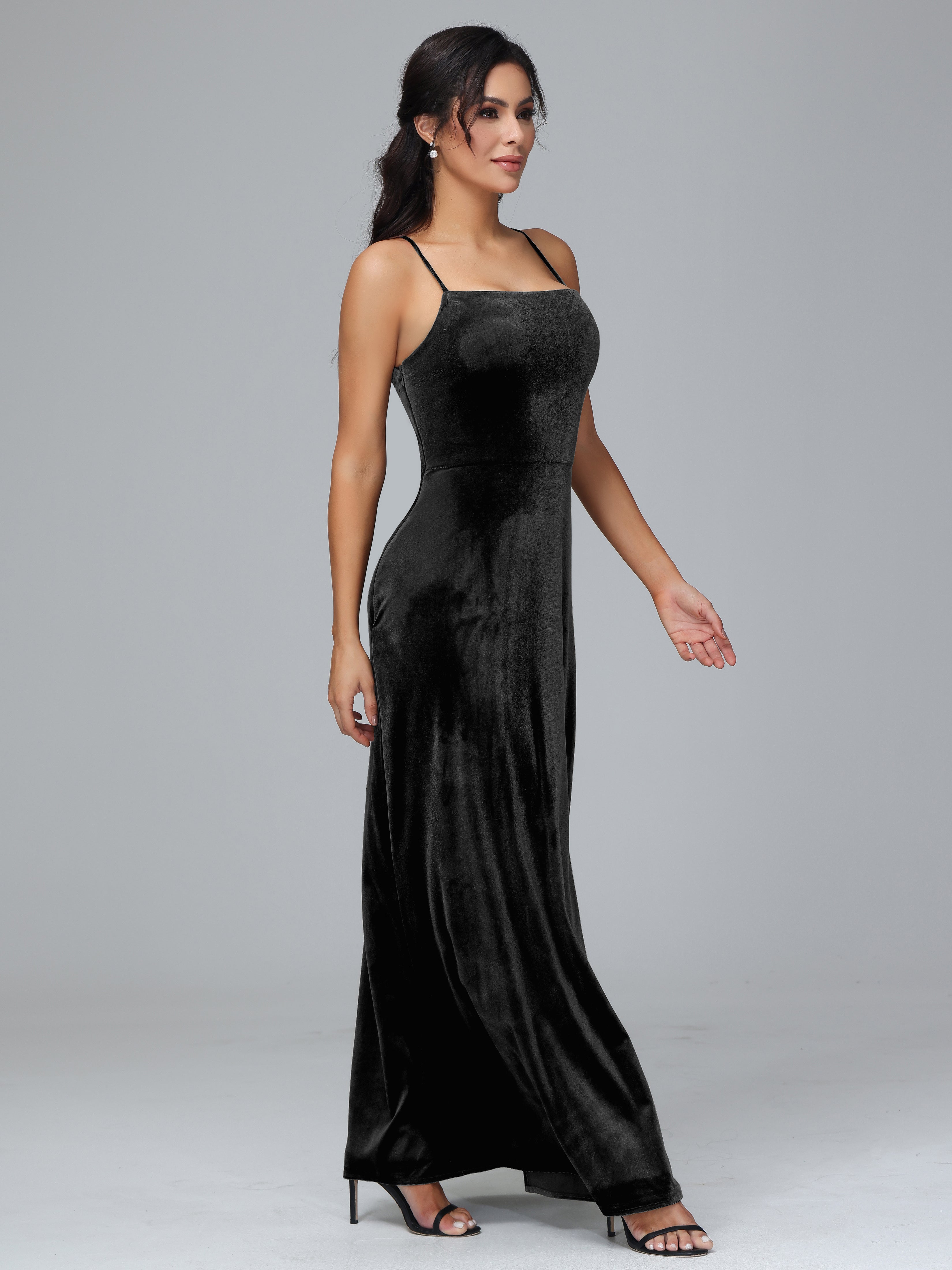 Spaghetti Straps Plus Size Velvet Bridesmaid Dress With Slit