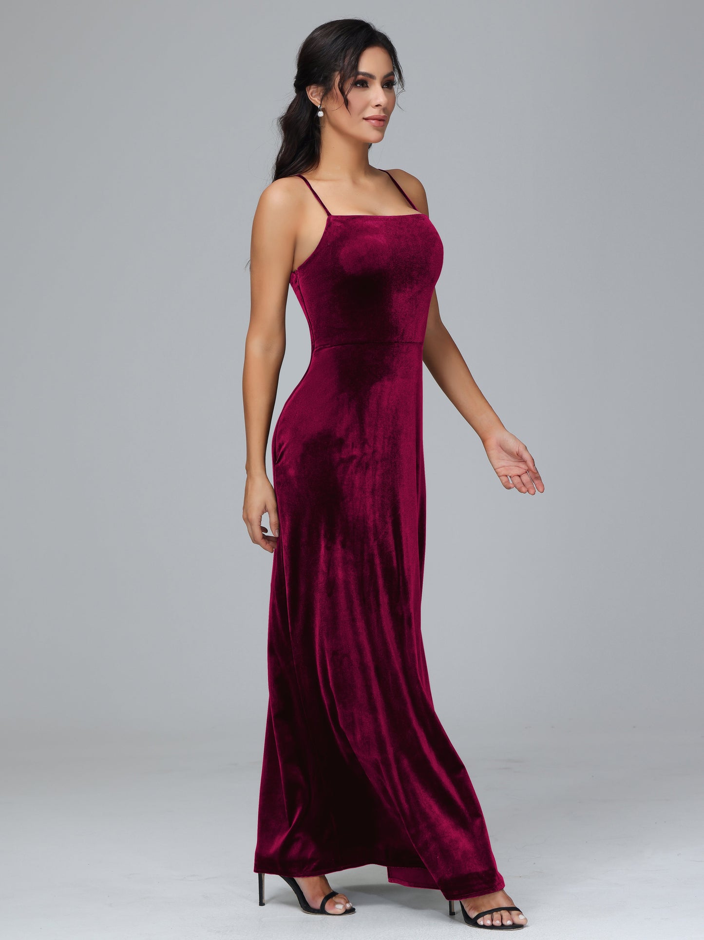 Spaghetti Straps Velvet Bridesmaid Dress With Slit